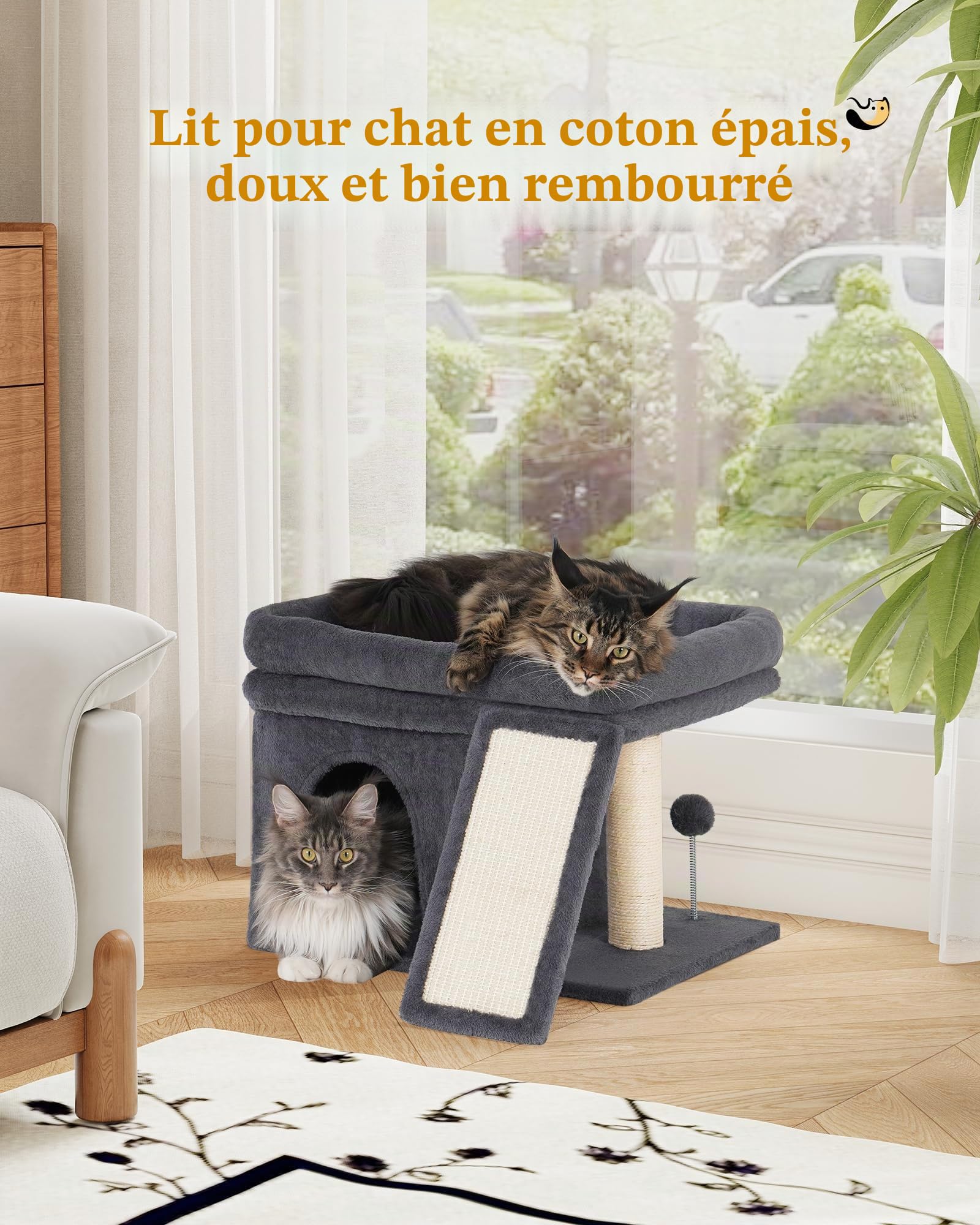 Aechonow Arbre à Chat pour Gros Adulte Chat, Grande Plate-Forme de Tour, Grimper griffoir en Sisal, Maison d'intérieur Gros pour Chat Vieux, Gris Foncé