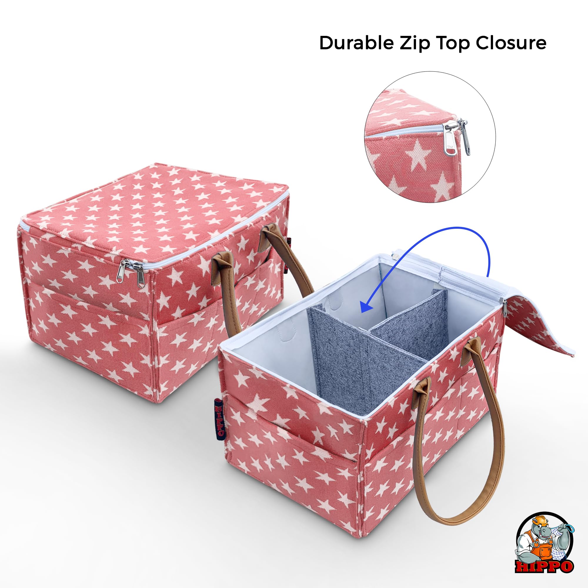 HIPPO Cute Diaper Caddy Bag With Lid Protection For Smart Mothers Baby Diaper Caddy Organizers Baby Wipes Felt Storage, Nursery, Foldable And Portable (Pink-Star, Large), Baby Products 1