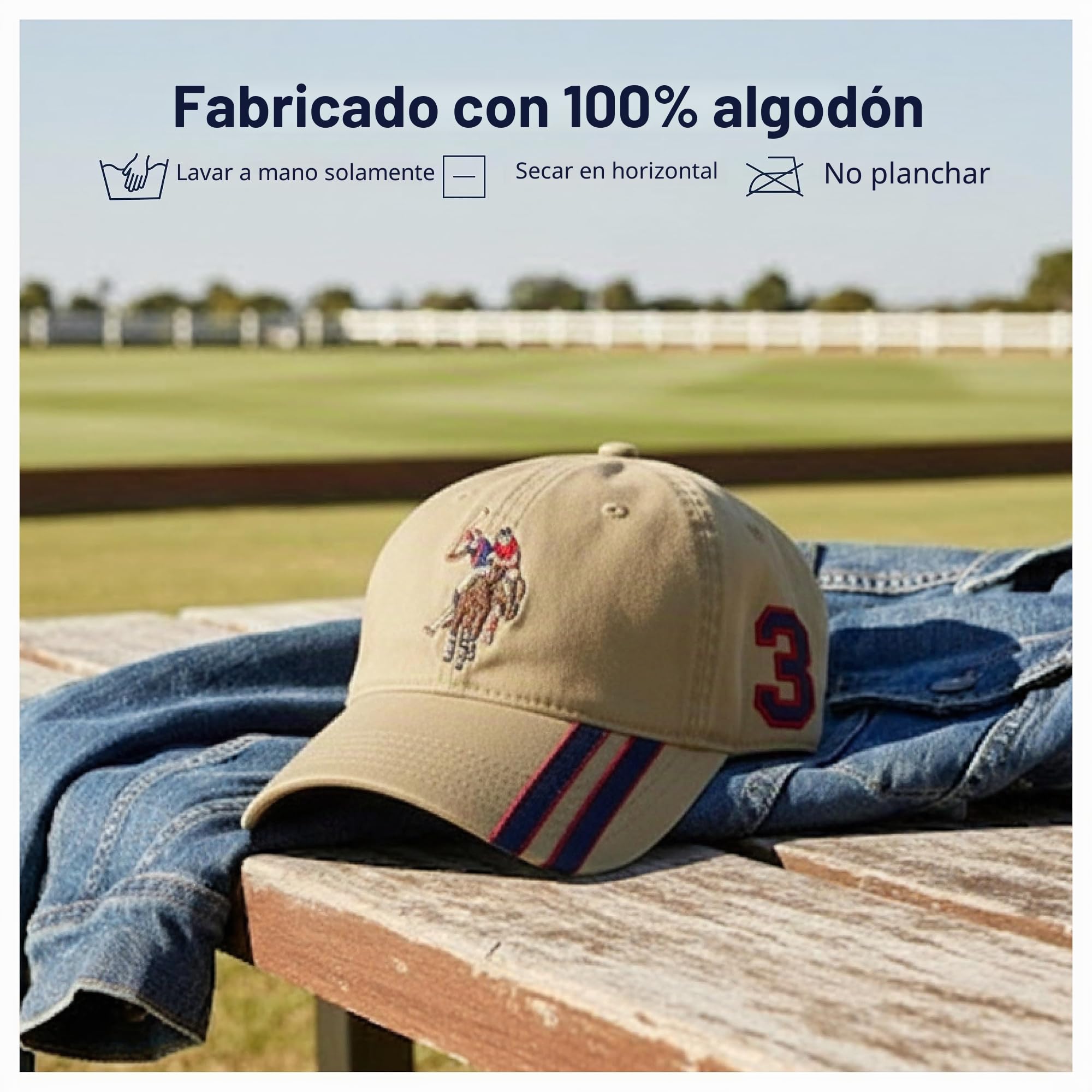 Concept One U.s Polo Assn. Dad Hat, Embroidered Horse Logo Adjustable Adult Baseball Cap with Diagonal Accent Stripes - Gorra de béisbol Unisex Adulto
