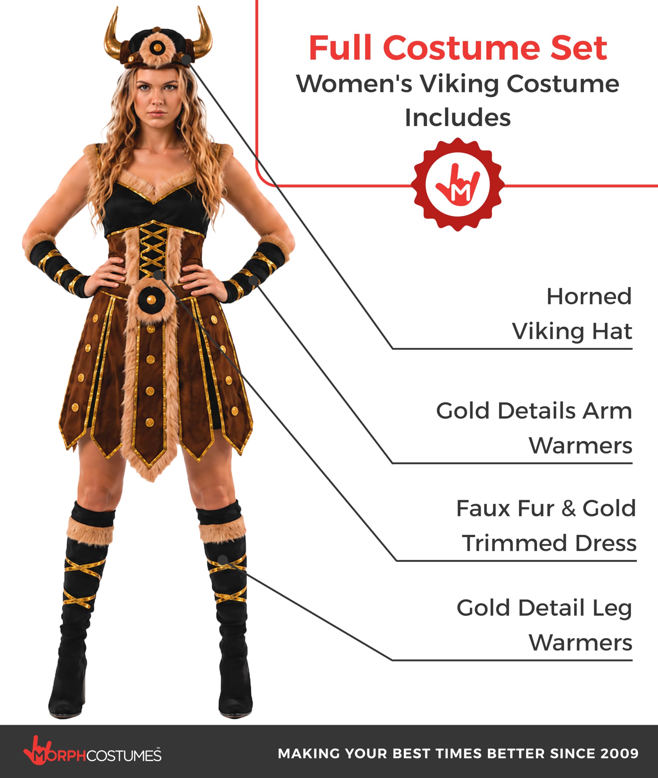 Morph Costume Vichinga Donna, Costume Guerriera Halloween Donna