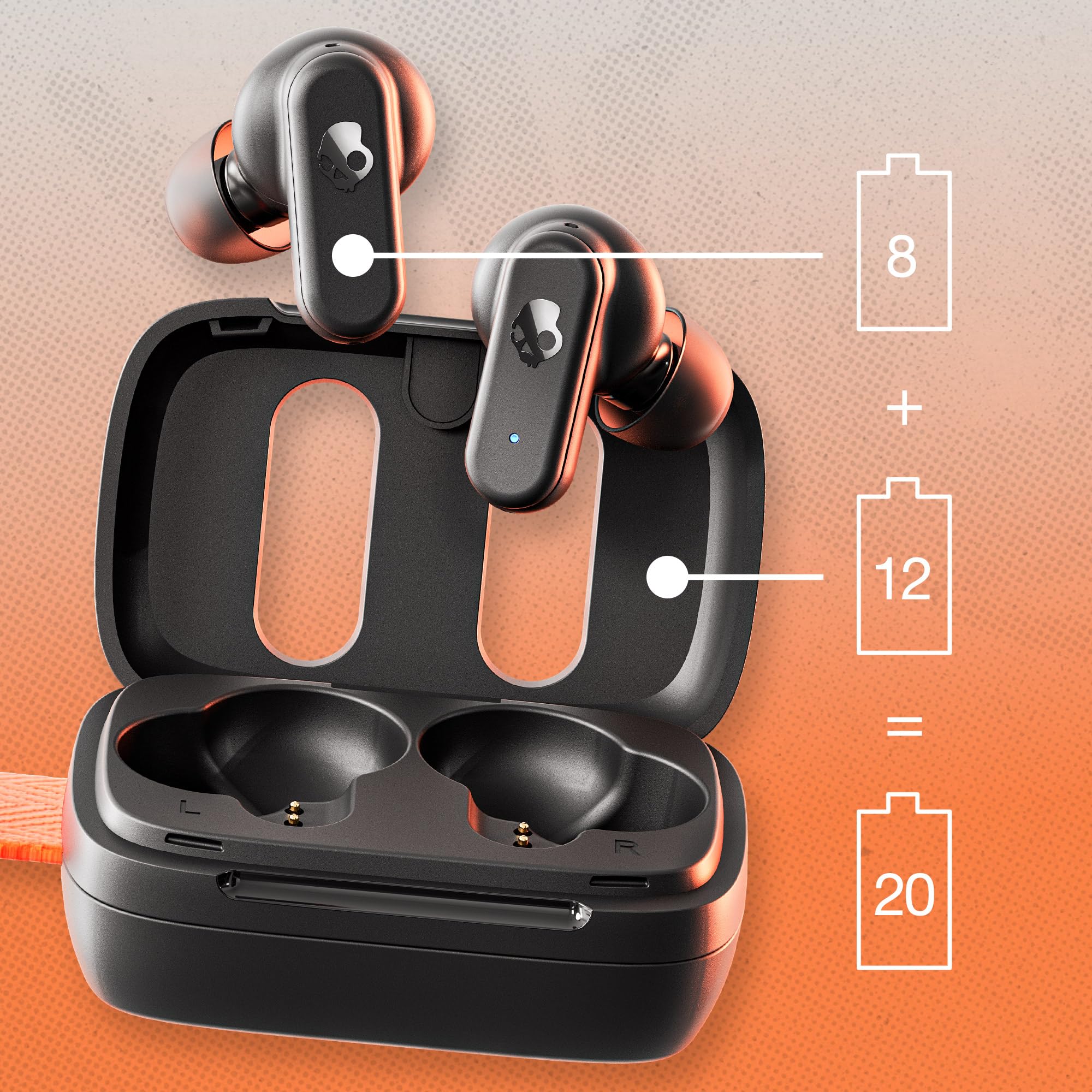 Skullcandy Dime 3 Bezprzewodowe Słuchawki Douszne, 20 godz. Słuchania, Mikrofon, Obsługa iPhone’a, Androida i urządzeń Bluetooth – Czarny