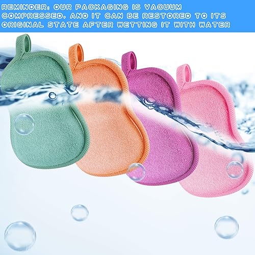 Miniatura 47 de Tatuo Esponja de baño para bebé, 4 piezas, esponja de algodón suave y absorbente, esponja para niños, bebés, hombres y mujeres (rojo, morado)