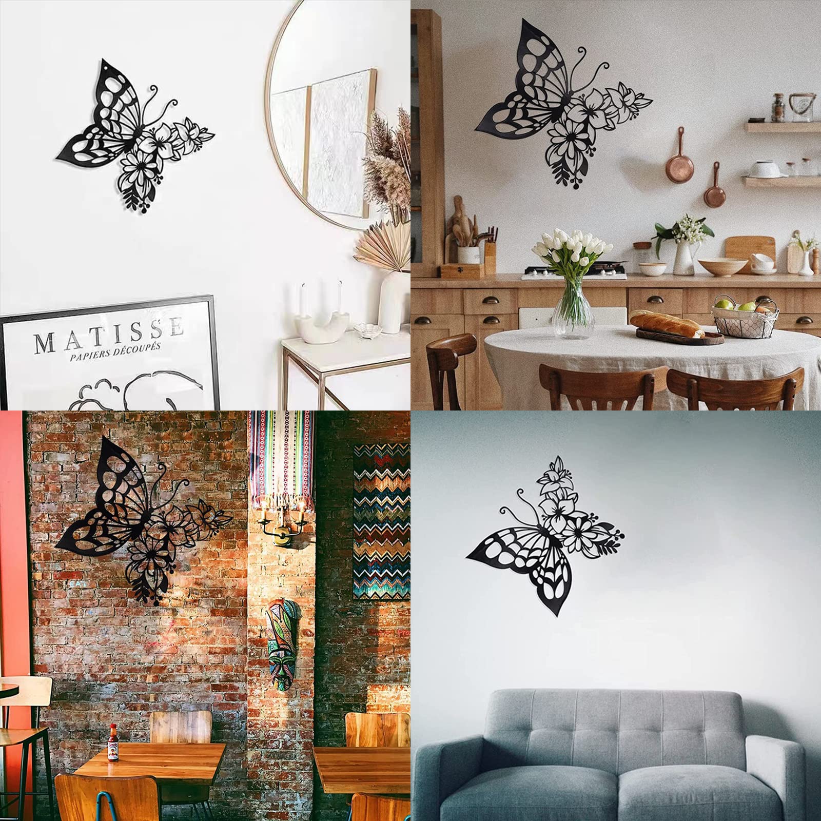 Generic 3 decorazioni da parete a forma di farfalla in metallo, squisite farfalle da appendere alla parete, sculture da parete con farfalla nera, decorazioni artistiche da parete per soggiorno, camera