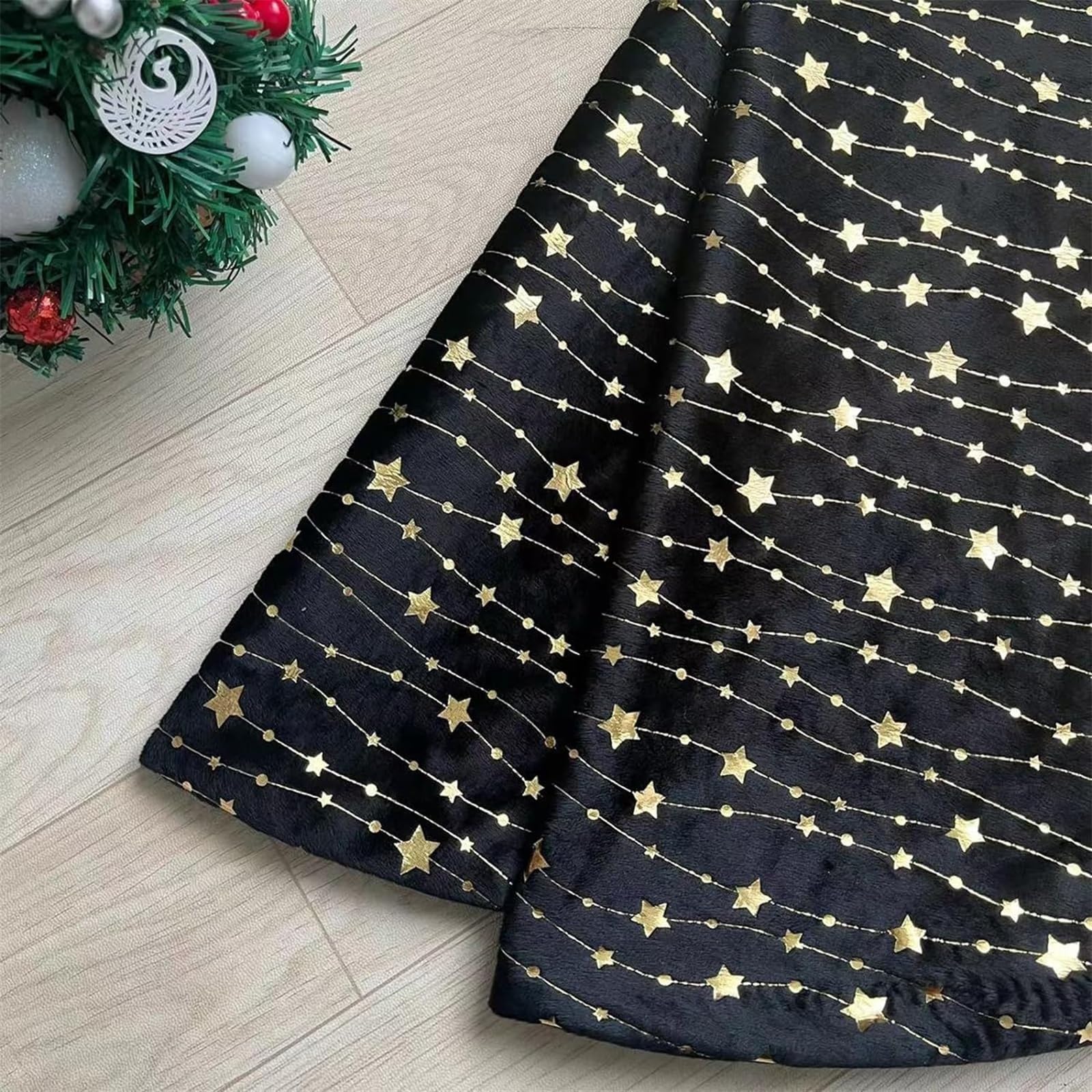 Tappeto Per Albero Di Natale Gonna Per Albero Di Natale Morbido Tappetino Per Albero Di Natale Con Motivo A Stella Dorata Per La Decorazione Delle Feste Gonna Per Albero Di Natale(Black,30 inches)