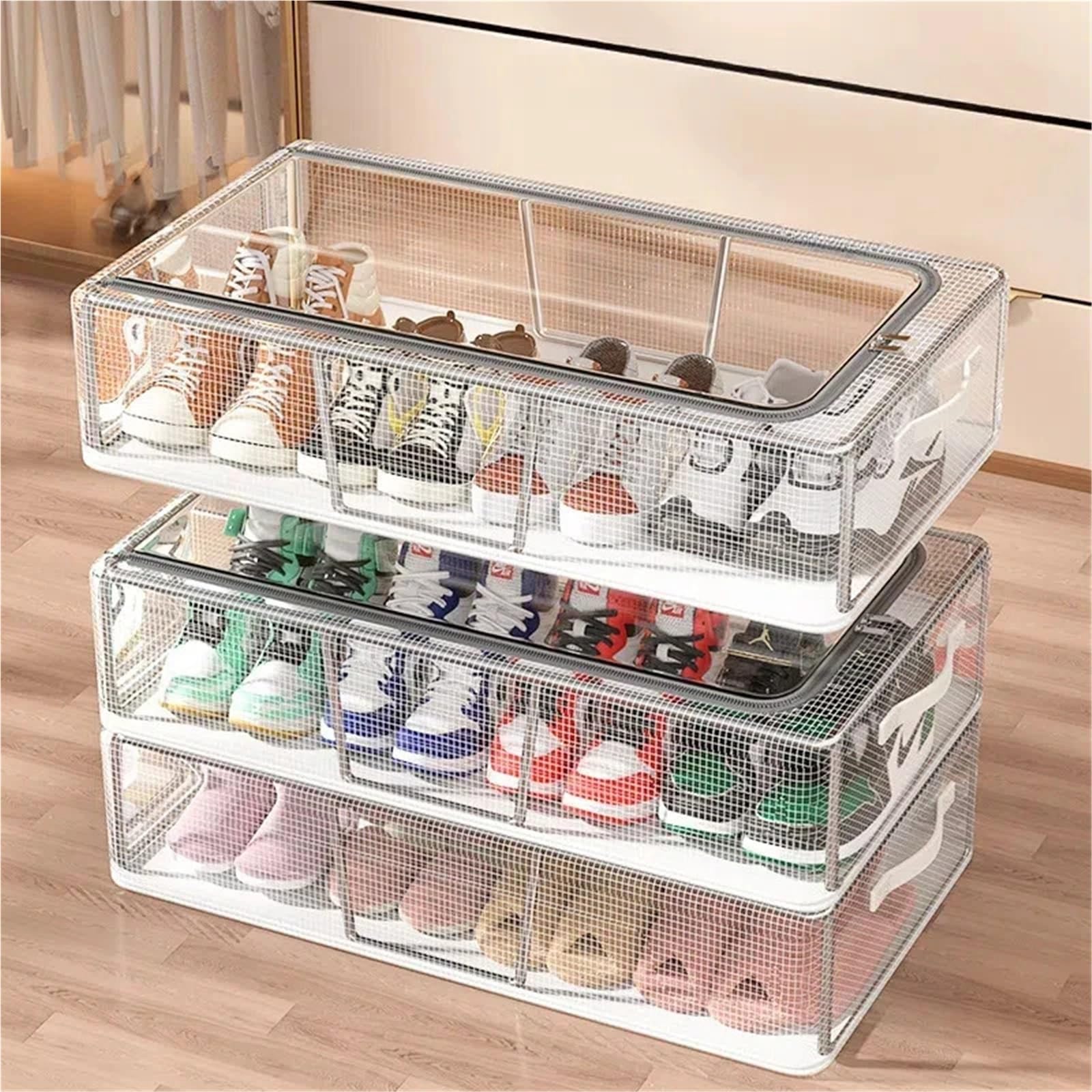 Organizzatore Di Scarpe Sotto Il Letto Scarpiera pieghevole Scatole portaoggetti trasparenti sigillate for scarpe visibili for l'organizzatore di vestiti della camera da letto salvaspazio Per Riporre