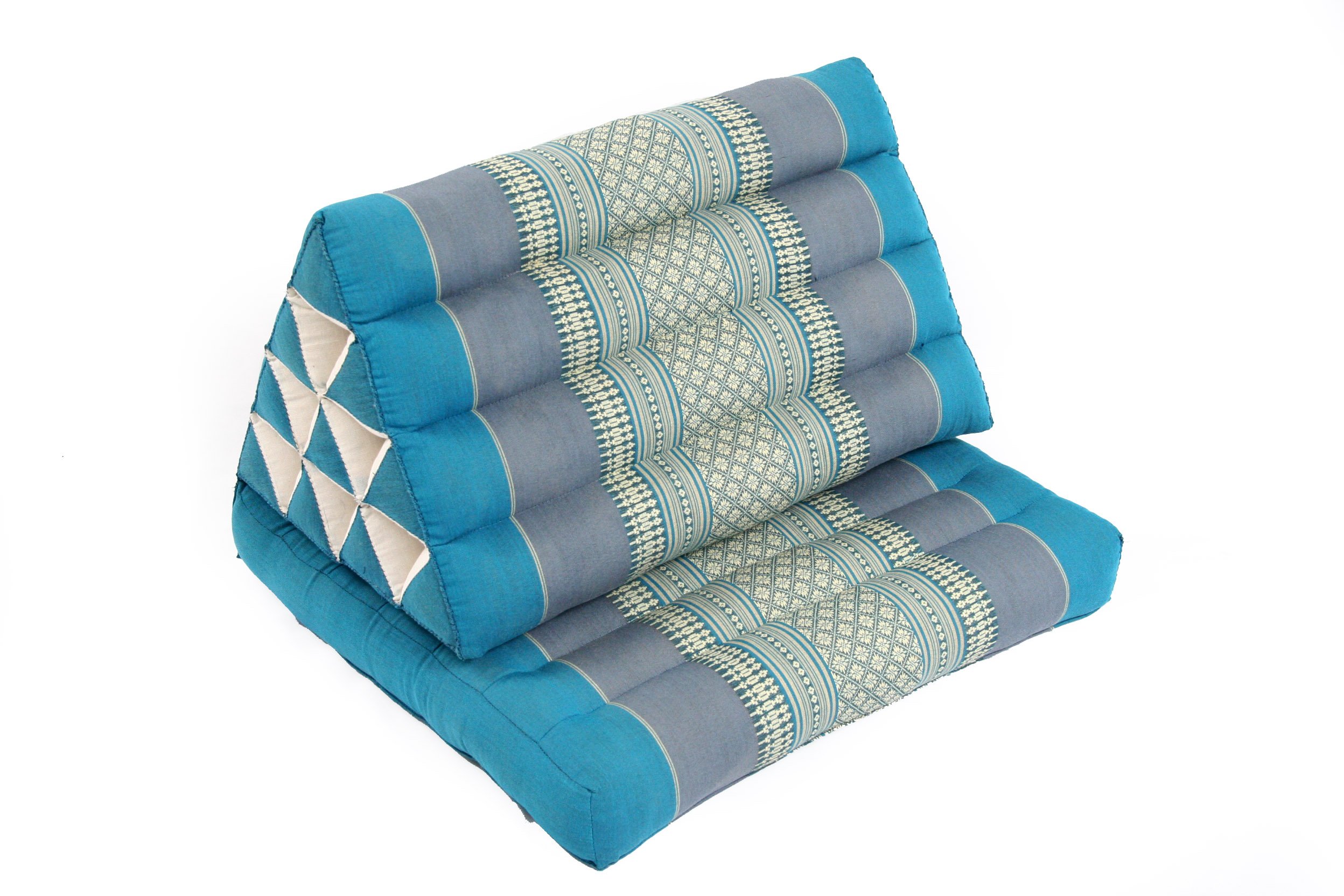 Thaikissen mit Dreieck und 1 Auflage, Bodenkissen aus Thailand, buntes Kissen mit Füllung aus Kapok, Sitzkissen aus Asien blau
