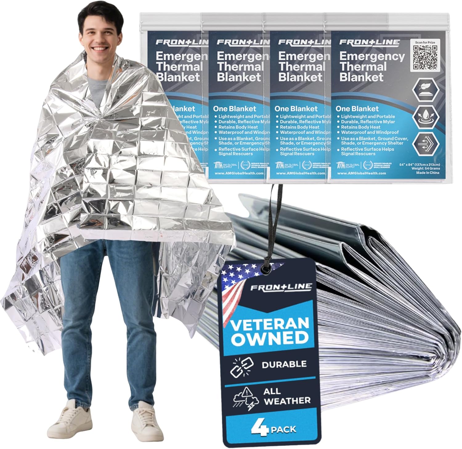 FRONTLINE Mylar Emergency Blankets 54″ x 84″ | Lightweight Thermal Survival Space Blanket, Waterproof & Windproof Foil Blanket for Camping, Hiking, First Aid & Disaster Preparedness (4) FRONTLINE Mylar Emergency Blankets 54″ x 84″ | Lightweight Thermal Survival Space Blanket, Waterproof & Windproof Foil Blanket for Camping, Hiking, First Aid & Disaster Preparedness (4)