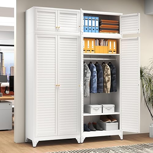 Miniatura 2 de Almirah - Armario de metal con barra para colgar, 86 pulgadas de alto para ropa con puertas, 18 pulgadas de profundidad x 32 pulgadas de ancho x 86