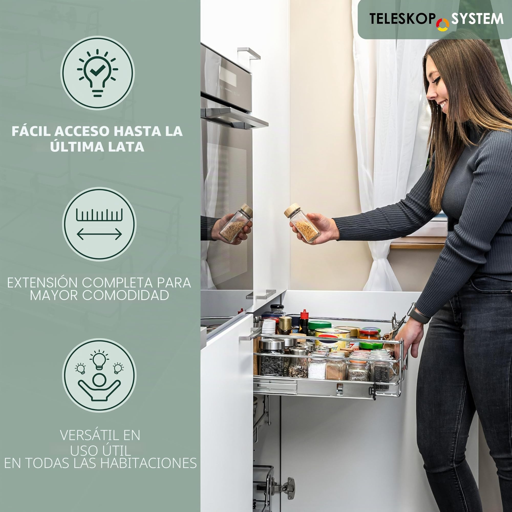 bremermann Cajón telescópico de 60 cm de Ancho con Estante, con guías telescópicas, cajón extraíble Ideal para Cocina y baño, de Metal (Cromo)
