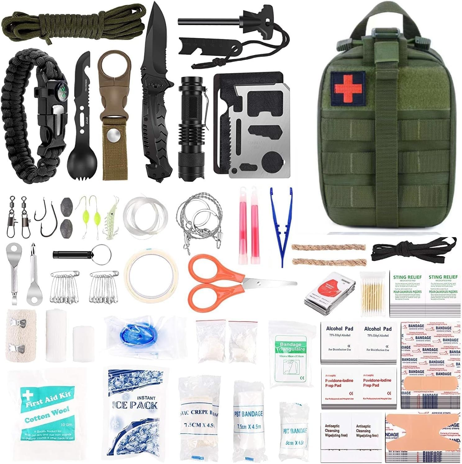 Geschenk für Vatertag, Männer, Vater, Ehemann, 142-teiliges Überlebens-Set und Erste-Hilfe-Set, professionelle Notfall-Kits, Überlebensausrüstung und Ausrüstung mit Molle-Tasche, Camping