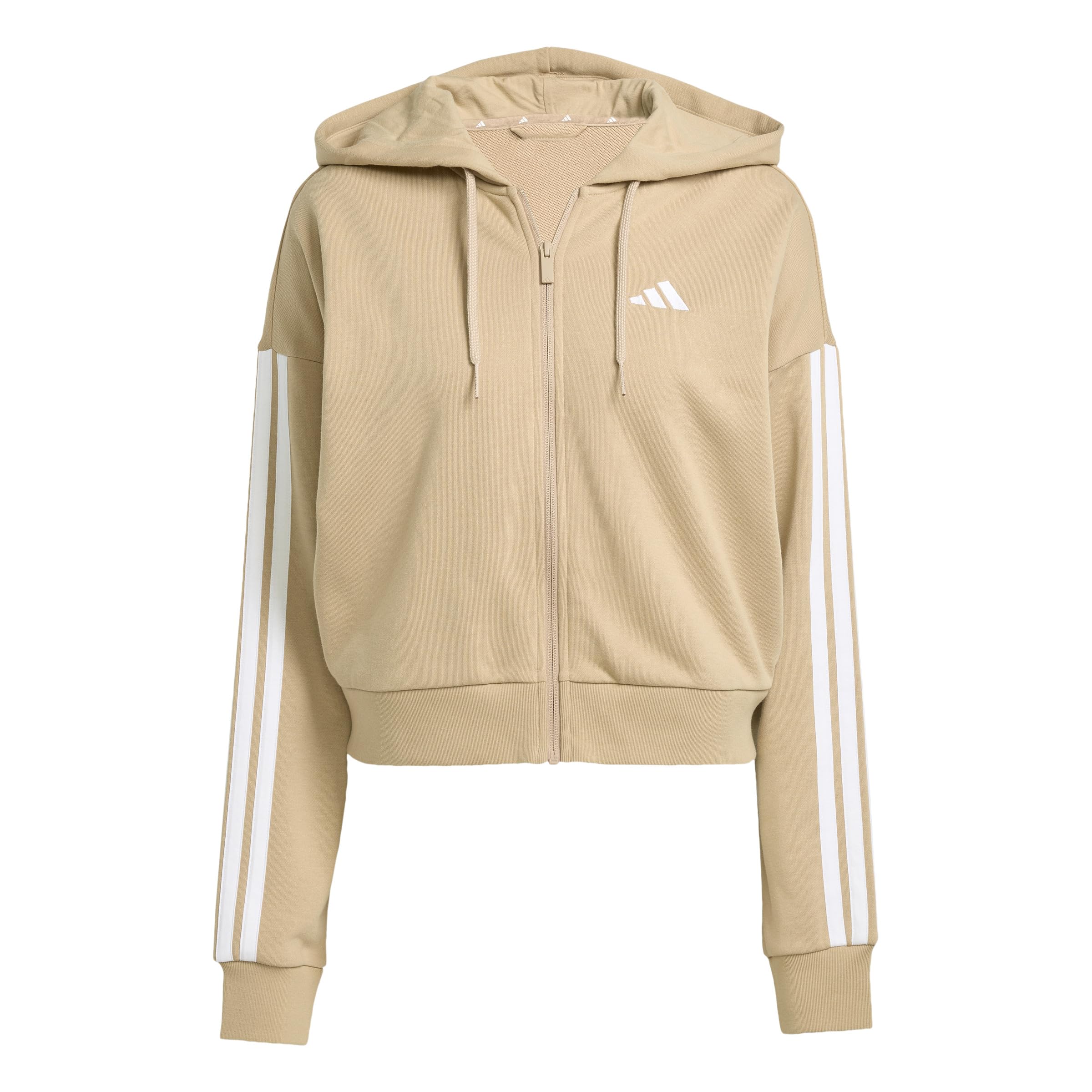 Adidas Damen Essentials 3-Stripes French Terry Full Zip Hoodie, warm Sandstone/White, XS