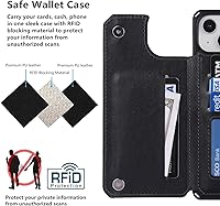 Vista 4 de iCoverCase Funda compatible con iPhone 14 Plus con tarjetero para mujer, bloqueo RFID en relieve, piel sintética con correa de muñeca de 6.7