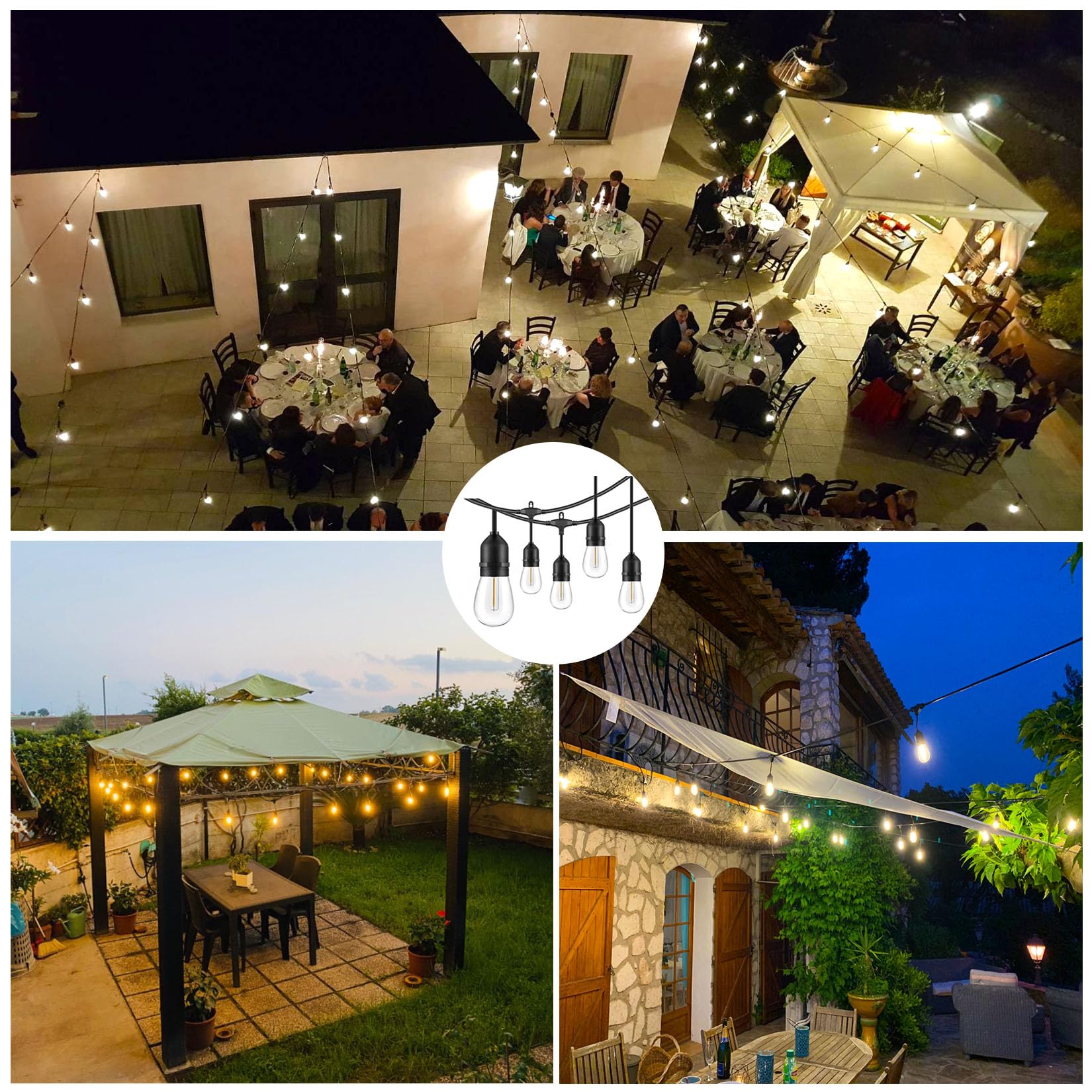 LED Lichterkette Außen 30M,E27 Lichterkette IP65 mit 32 Lampen | S14 Außen-Lichterkette 2700K Warmweiß für GartenTerrasse Hochzeiten [Energieklasse G]