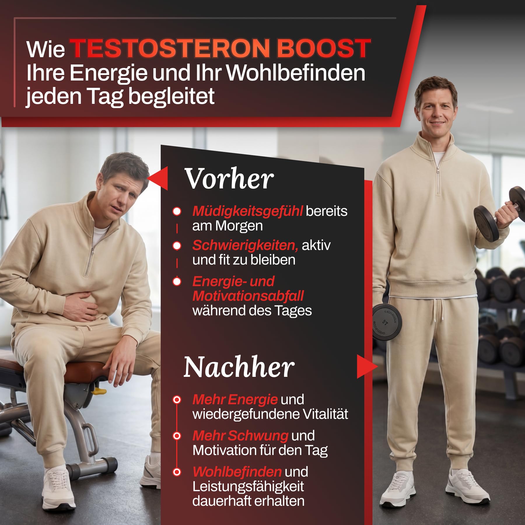 Kapseln TESTOSTERON BOOST | Nahrungsergänzungsmittel für Männer mit Maca, L-Arginin, Ginseng, Sägepalme, Vitamin C, Vitamin B3, Vitamin E, Zink und Selen | 30 Kapseln