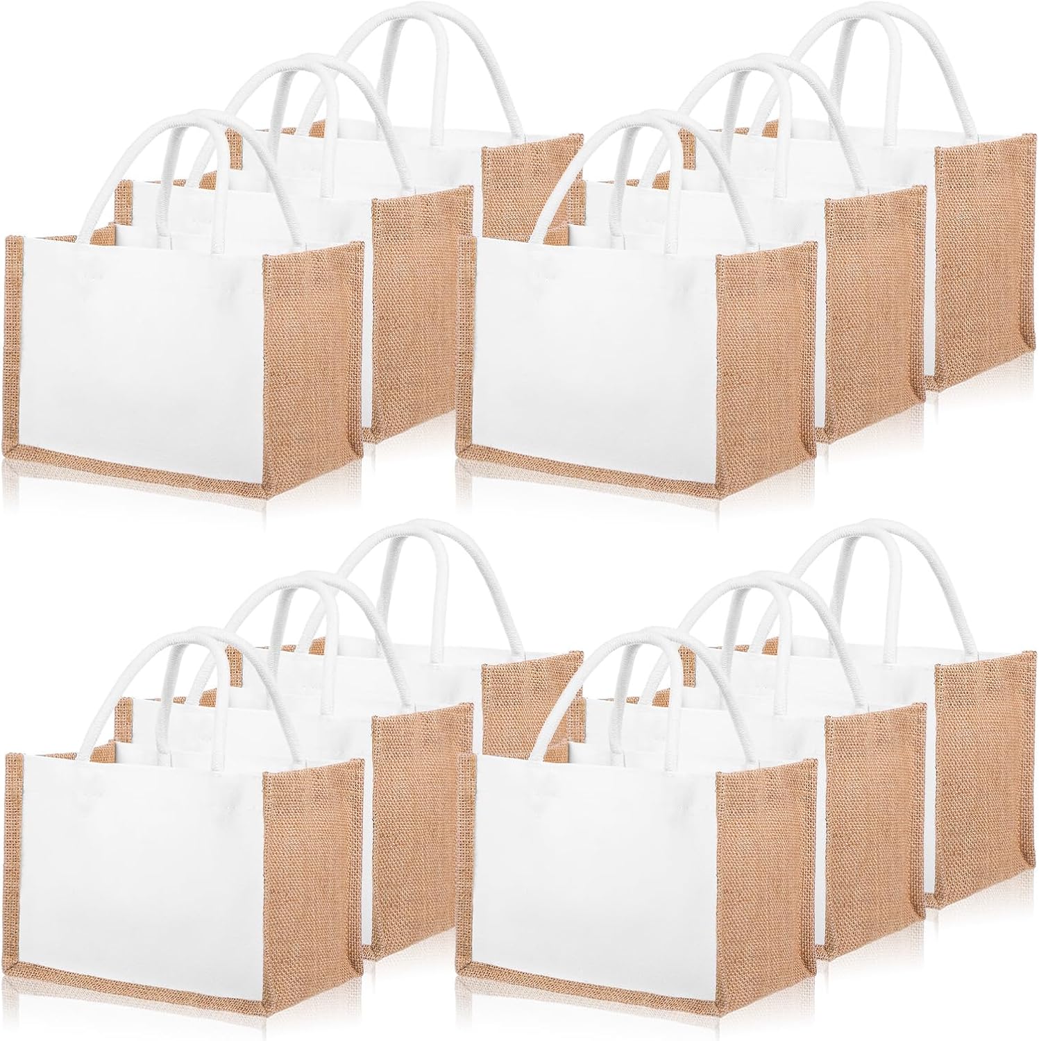 12 Pieces Jute Tote Bags Burlap Tote Beach Bags with Handles Reusable Waterproof Totes Shopping Bag Blank DIY Canvas Gift Bag