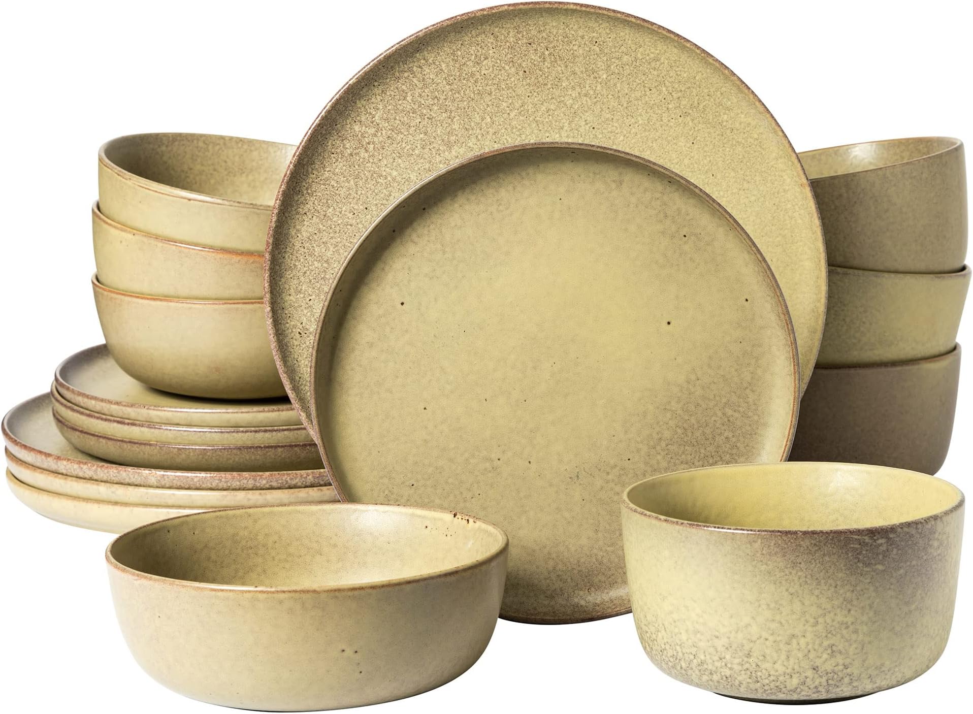 James Street 16 Piece Stoneware Matte Reactive Double Bowl Dinnerware Set - Toast Cream