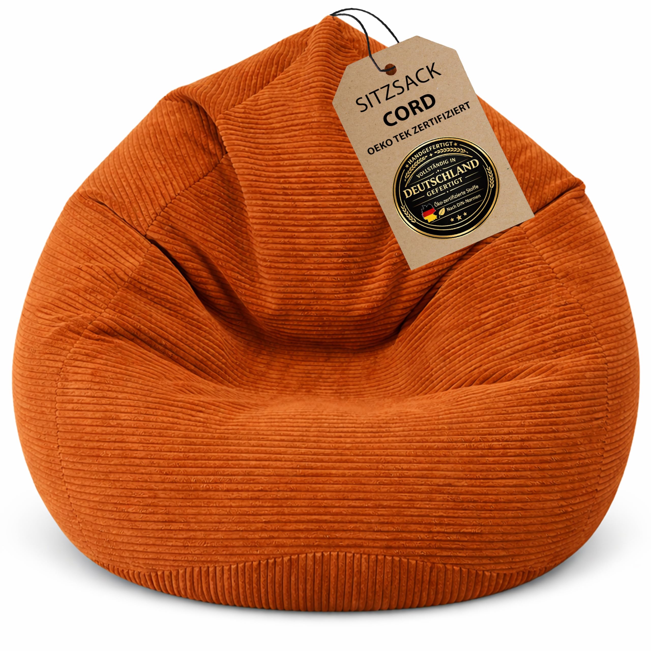BuBiBag Premium Sitzsack Cord XXL – Fertig befüllt & Oeko-Tex Zertifiziert – Kratzfester Breitcord Gaming Sessel – Robuster Bean Bag für Kinder & Erwachsene – Pflegeleicht