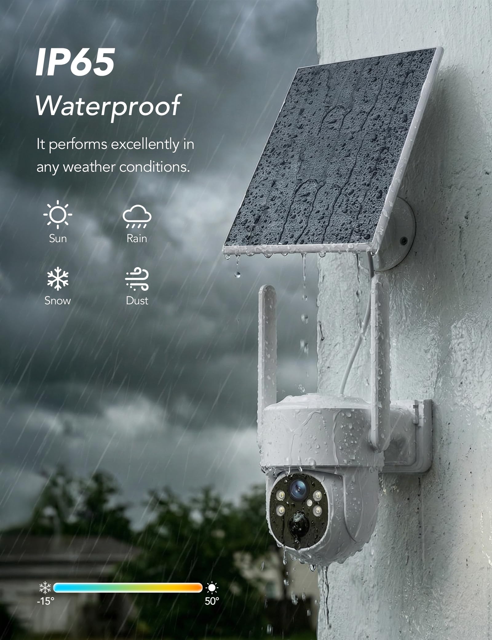 GNCC Kamera monitoringowa 4G LTE do użytku na zewnątrz, solarna z kartą VSIM, kamera 3 MP, monitoring na zewnątrz, bez akumulatora WLAN, obracana o 355°/90°, noktowizor kolorowy/podczerwieni, 2-drożne