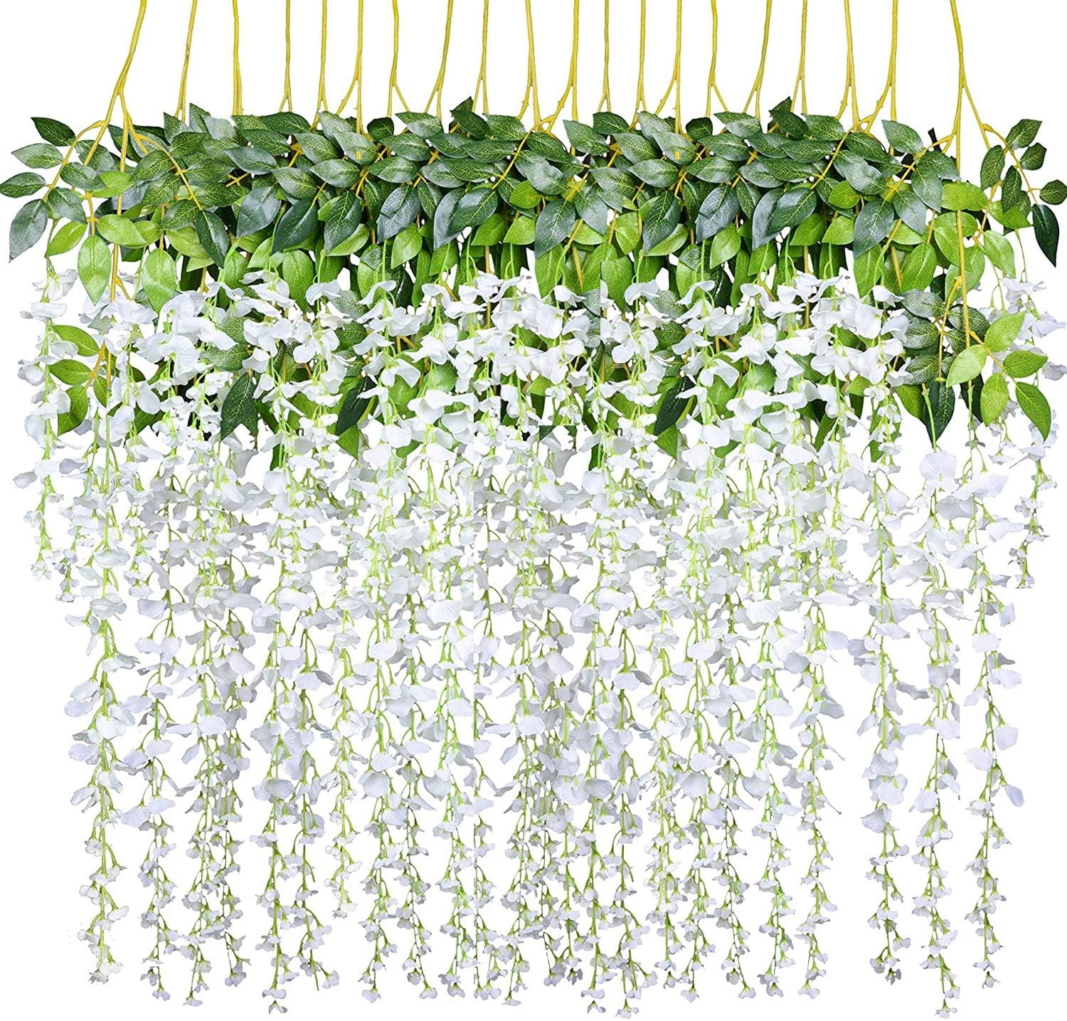 DearHouse 12 Pack 3.6 Feet/Piece Artificial Fake Wisteria Vine Ratta Hanging Garland Silk Flowers String Home Party Wedding Decor (White)