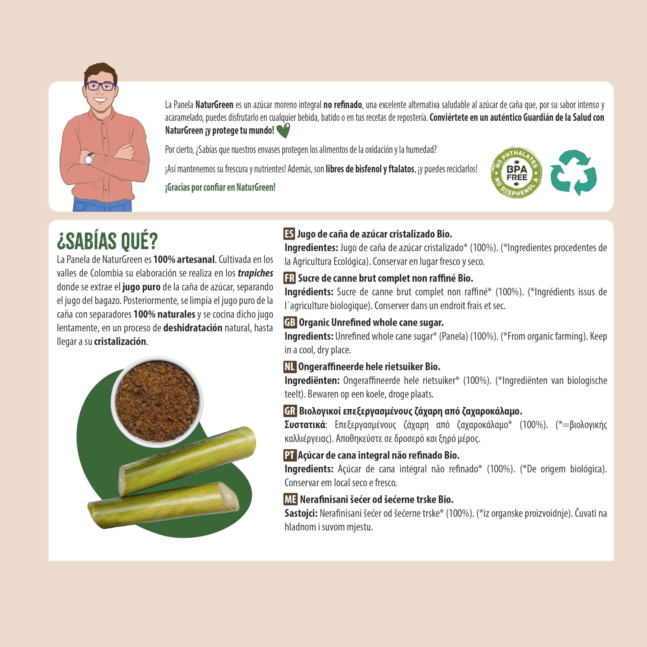 NaturGreen Panela 500 g Pack 6 unidades