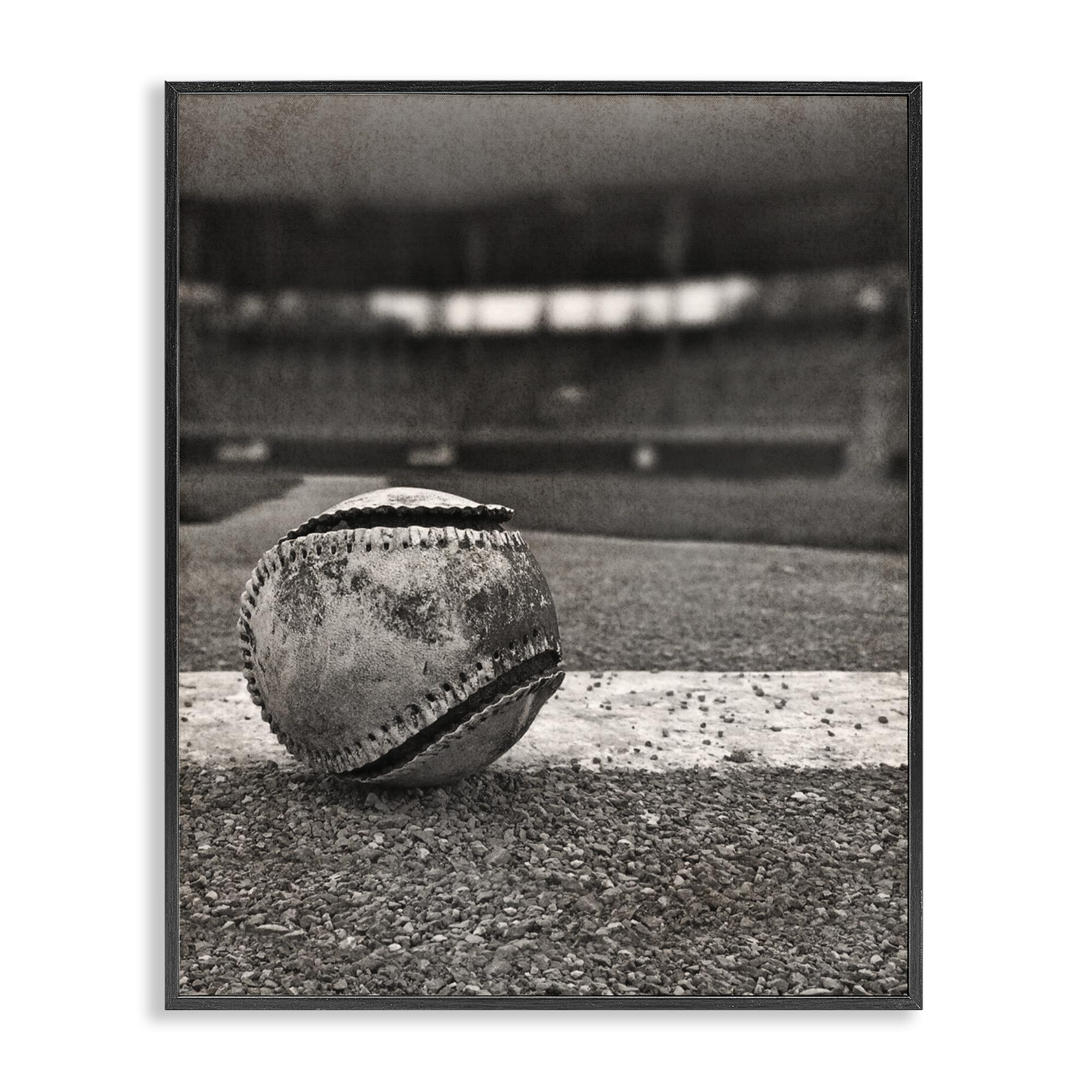 Stupell Industries Midnight Black (Textured) 'Vintage Sports Weathered Baseball'| Framed Giclee Art