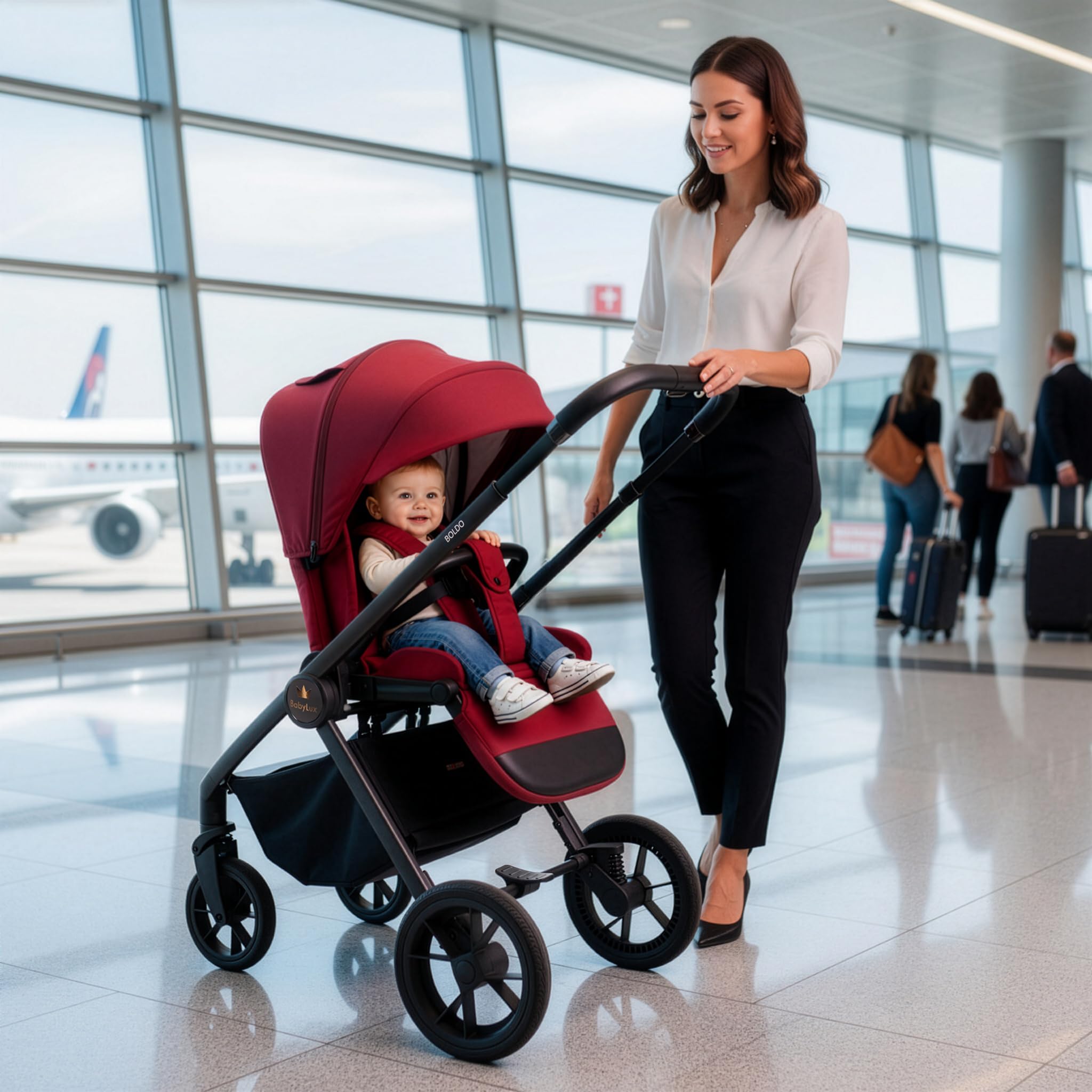BabyLux® Carrito Bebe 3en1 BOLDO, Conjunto de Cochecito Ligero y Plegable | Incluye Capazo, Silla de Paseo, Portabebés i-Size, Bolso Cambiador y Más Accesorios, 0-22kg, Protección UV 50+,Ventilación