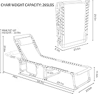 Vista 3 de MUPATER Tumbona de patio de 4 pliegues para exteriores con bolsillo desmontable y almohada, tumbona reclinable portátil para playa, campamento
