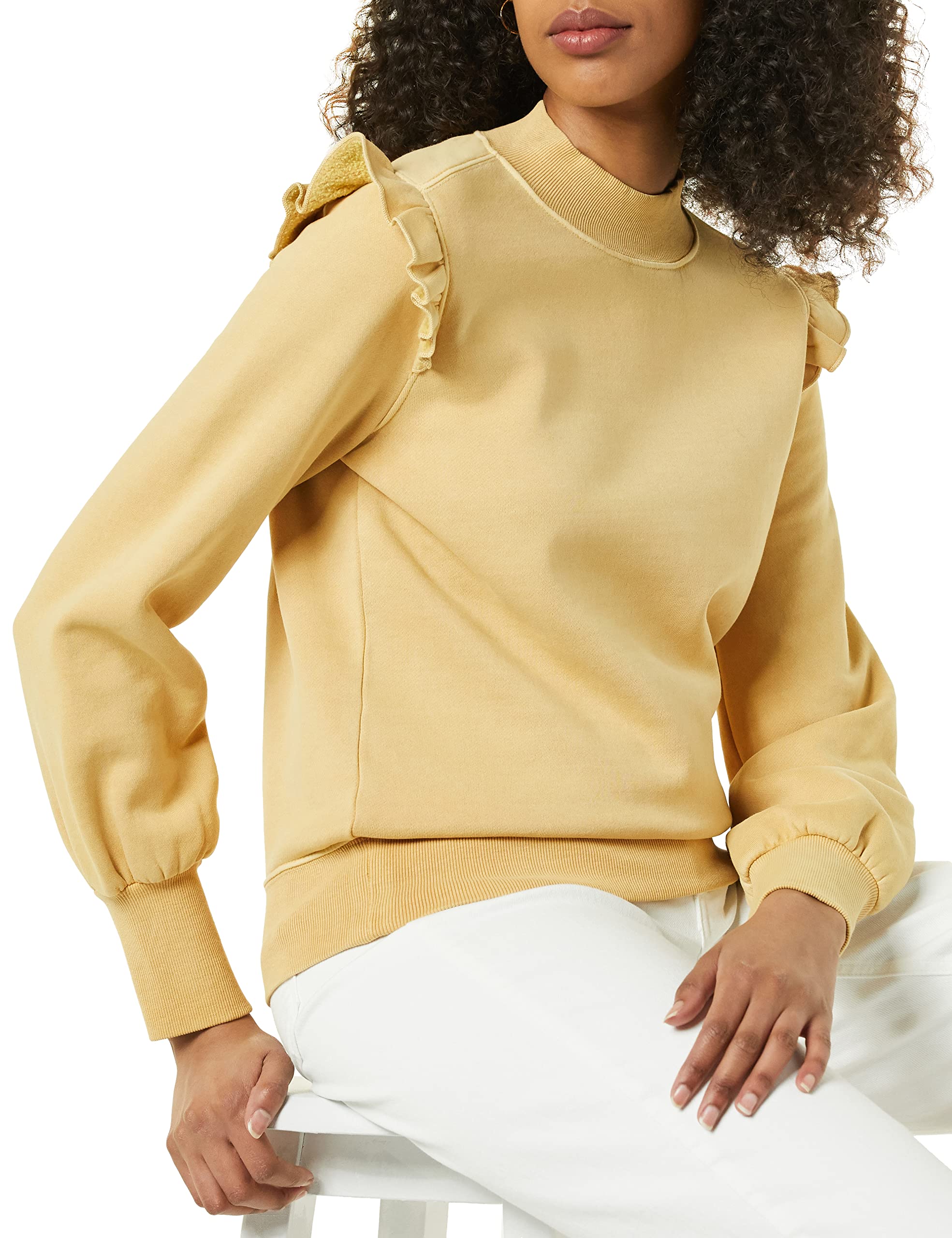 Goodthreads Felpa Girocollo Tradizionale in Pile a Maniche con Volant Donna