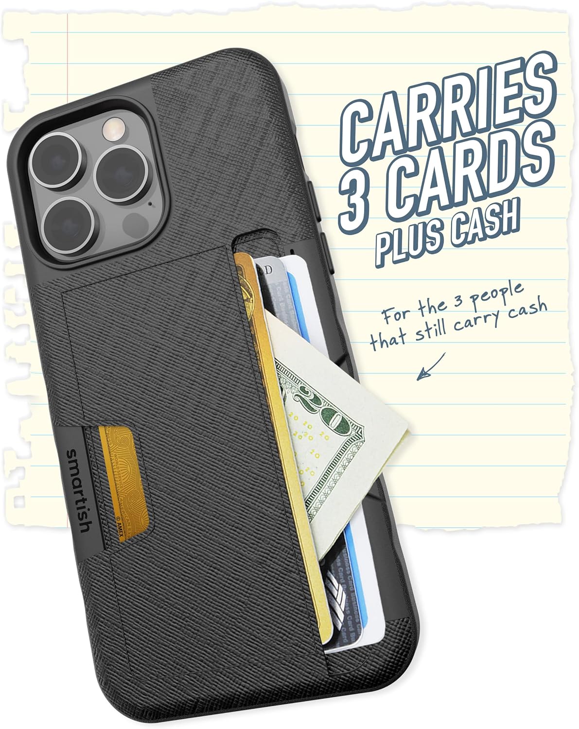 Smartish® iPhone 14 Pro Max Wallet Case - Wallet Slayer Vol. 2 [Slim/Protective] Credit Card Holder w/Kickstand Drop Tested Hidden Card Slot Compatible w/Apple iPhone 14 Pro Max - Black Tie Affair