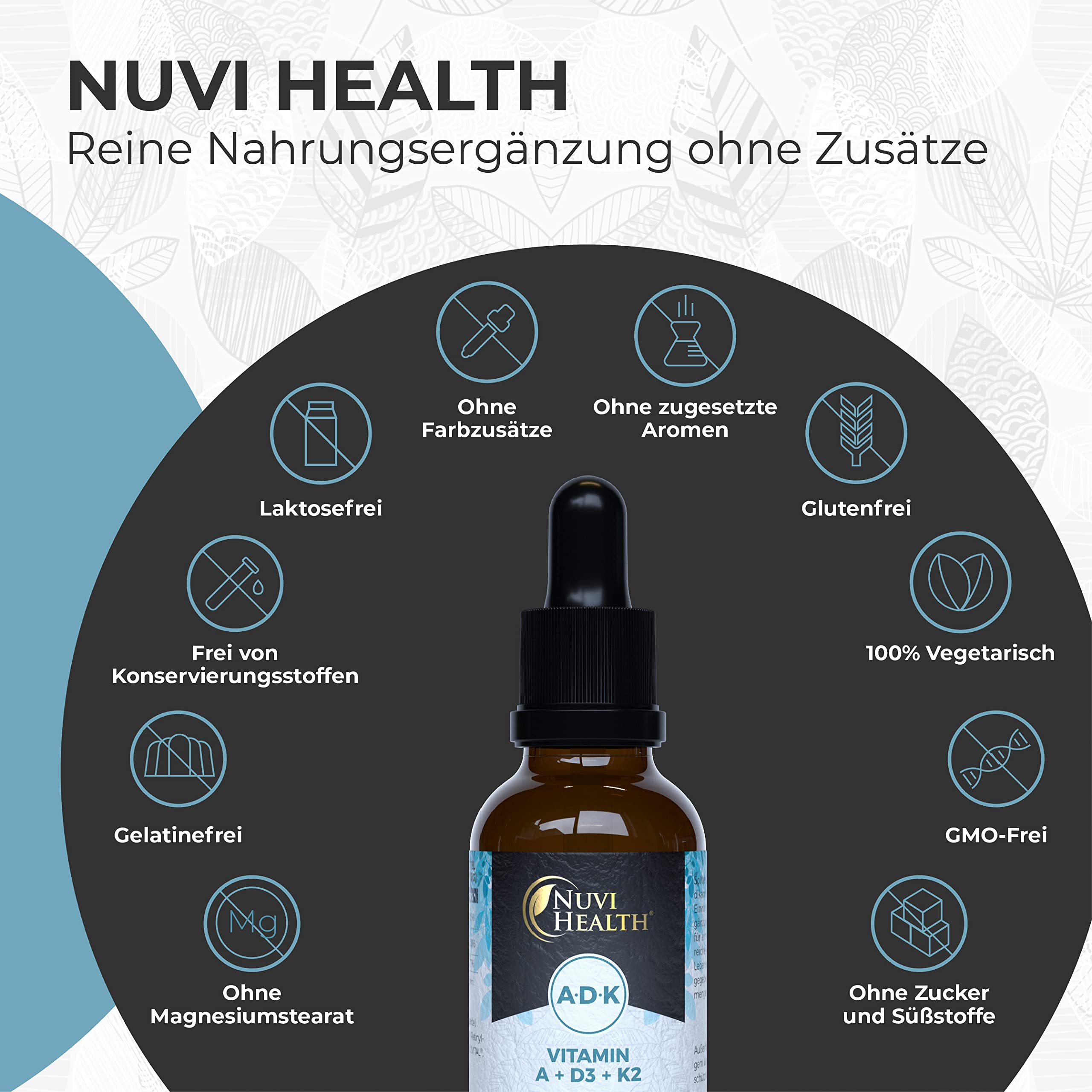 Vitamin A + D3 + K2 Tropfen - 50 ml Flasche - Premium: 99,7+% All-Trans (K2VITAL® von Kappa) + hoch bioverfügbares Vitamin D3 + A (Retinol) - Flüssig - Laborgeprüfte Qualität