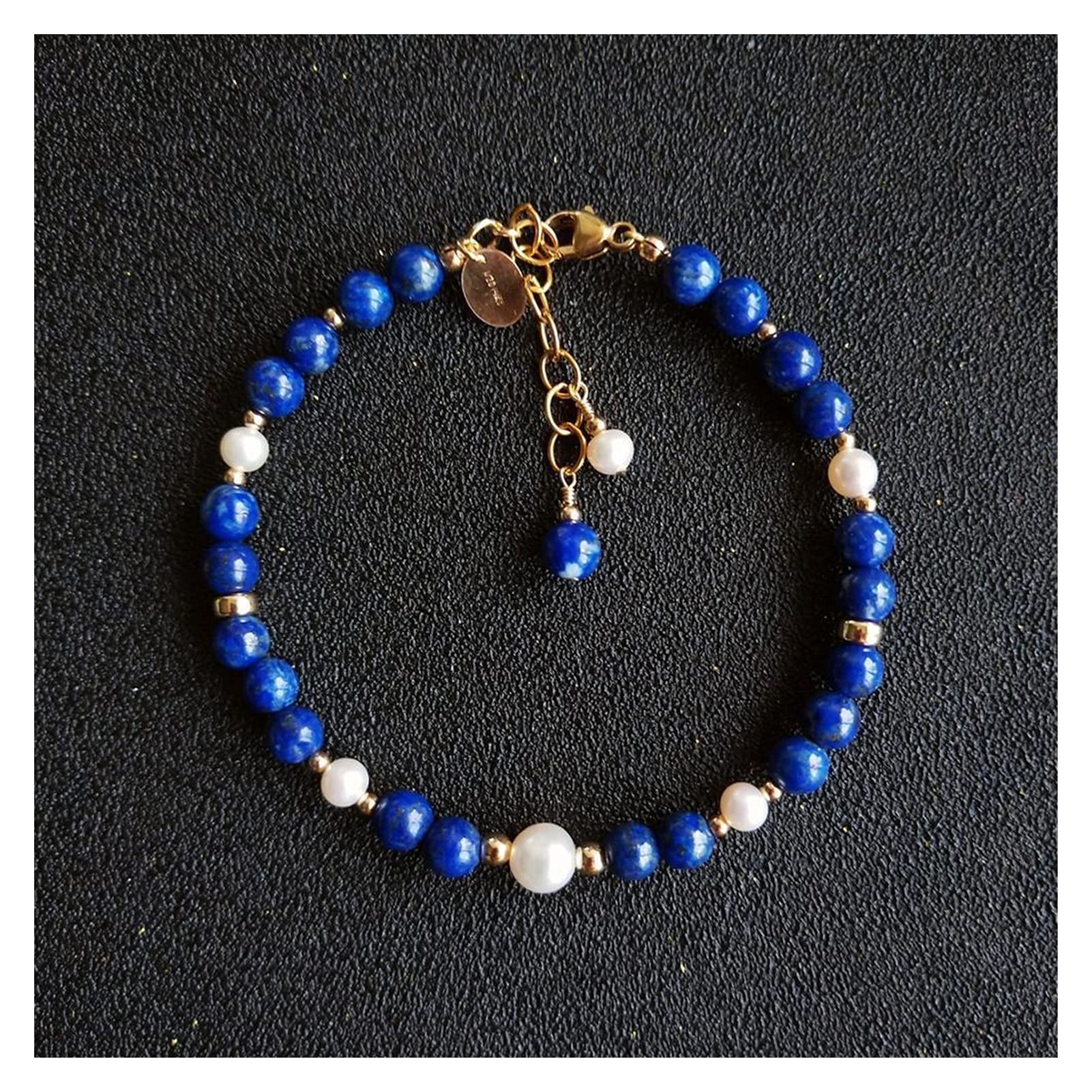WZGWDC Braccialetti da Donna in Pietra Naturale lapislazzuli Perle 14k GF Colore Regolabile per Donna Uomo Regalo Blu 17