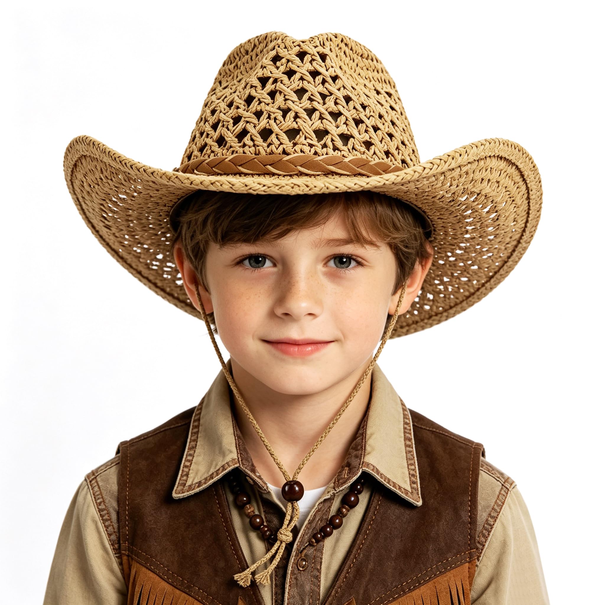 Kinder Western Cowboy Strohhut Sonnenhut Sommerhut Strandhut Strohhut Jazz Hut Sonnenschutz Anti-Ultraviolett Outdoor Hut 3-8 Jahre alt