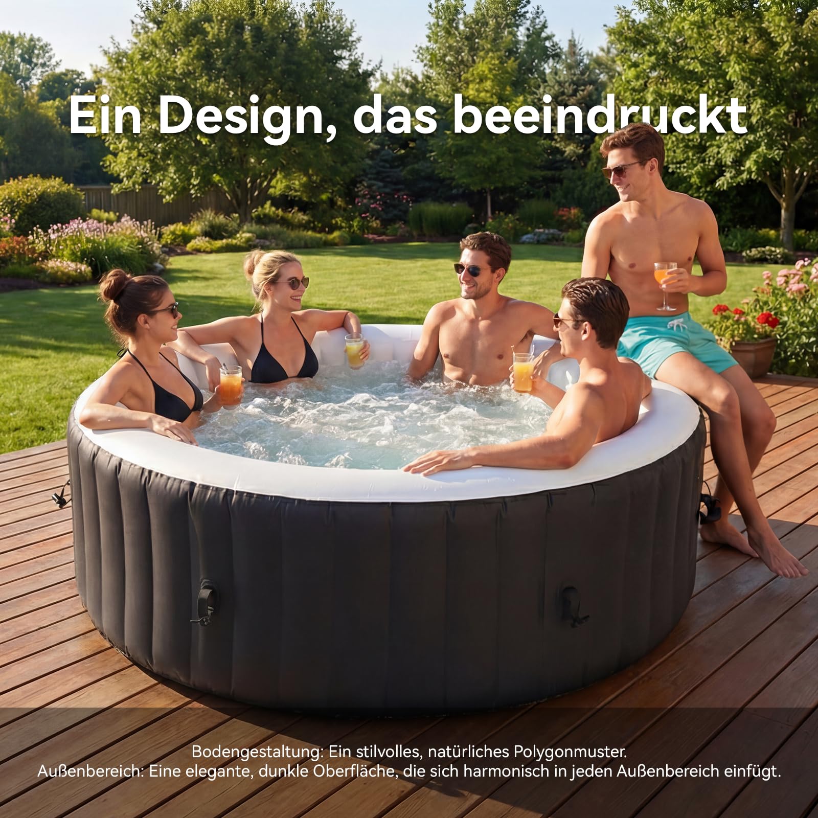 Aoxun Aufblasbarer Spa für 2-4 Personen, mobiler Whirlpool 208x208 cm mit 130 Massagedüsen, tragbare Badewanne mit 1800W Heizung, Abdeckung & Filter, für Garten Terrasse
