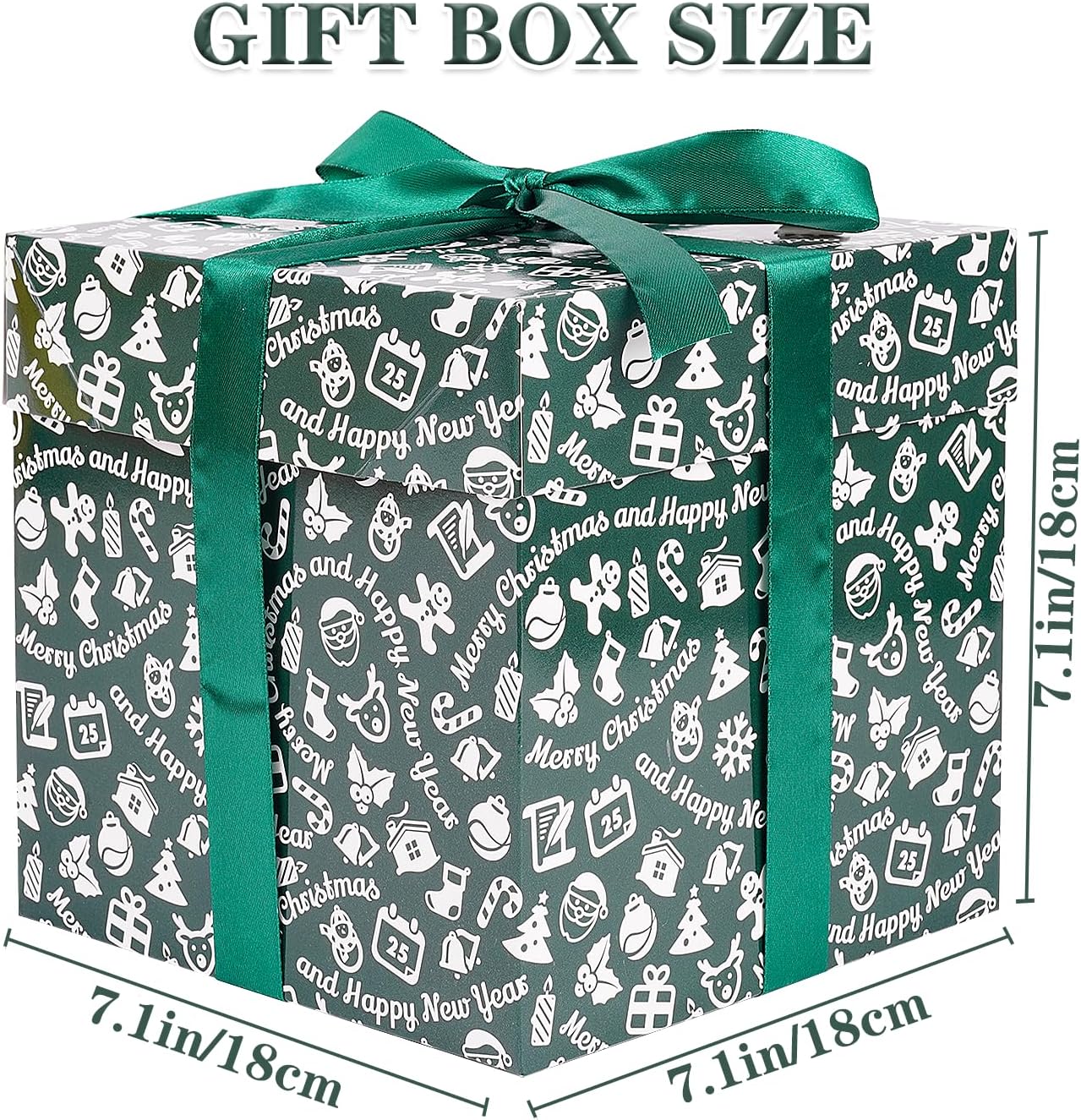 Jaywayang 5 Pack Green Christmas Gift Boxes with Lids, Ribbons and Tissue Papers Square Gift Boxes - 7.1 Inch - Presents Wrapping Christmas Gift Holiday New Year Party Favor Boxes.