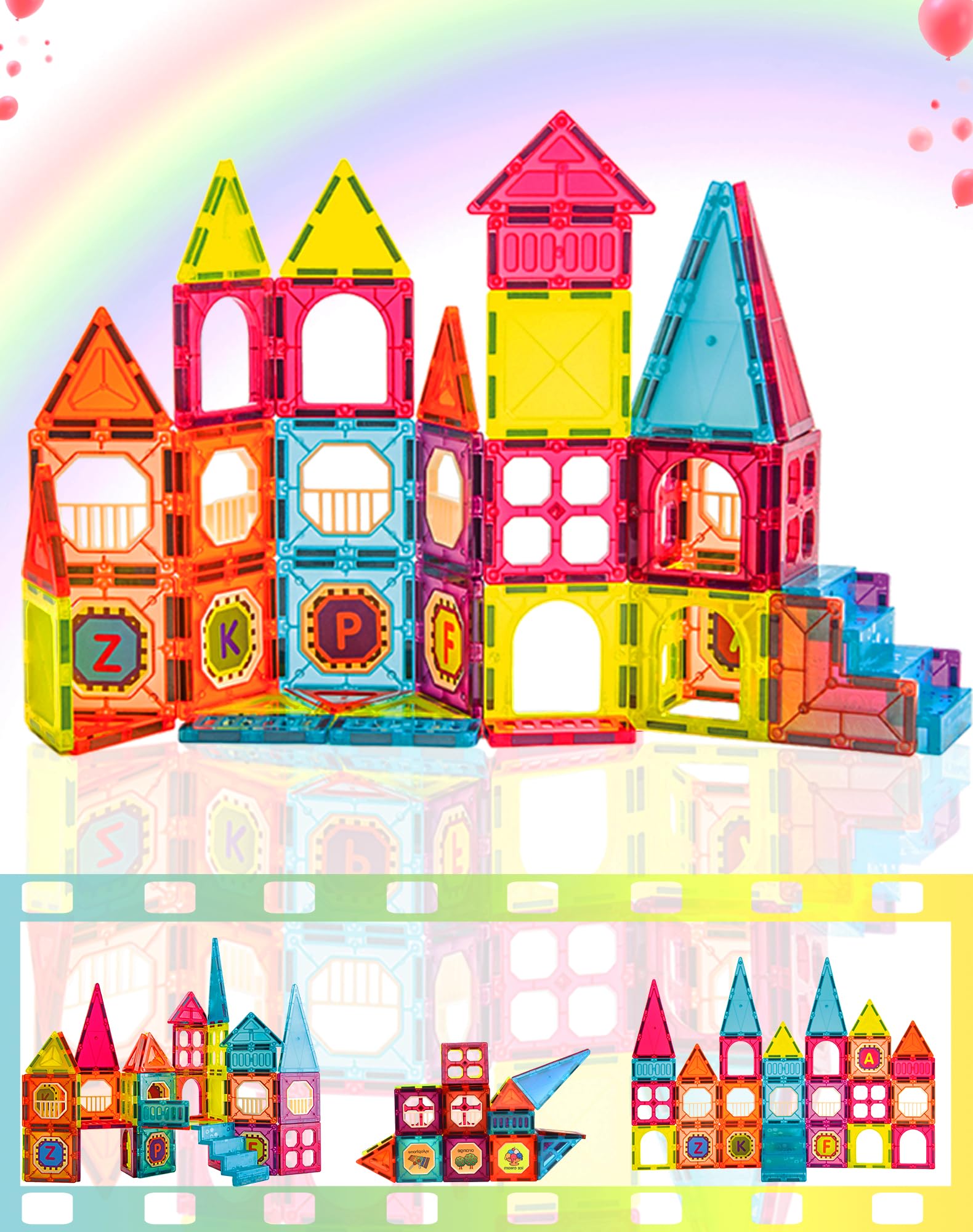 Beeyouk Bloques Magneticos Construccion Niños 56 Piezas Juegos Imanes para Niños Niñas Piezas Magneticas Niños para Niños Niñas 3 4 5 6 años Montessori Regalos para Niños 7 8 9 10 Años
