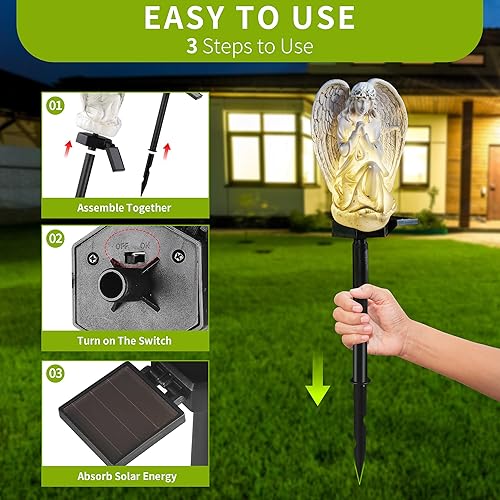 Miniatura 6 de Luz LED solar de jardín con estaca, decoración impermeable al aire libre para decoración de pasarela, patio, fiesta, ángel blanco