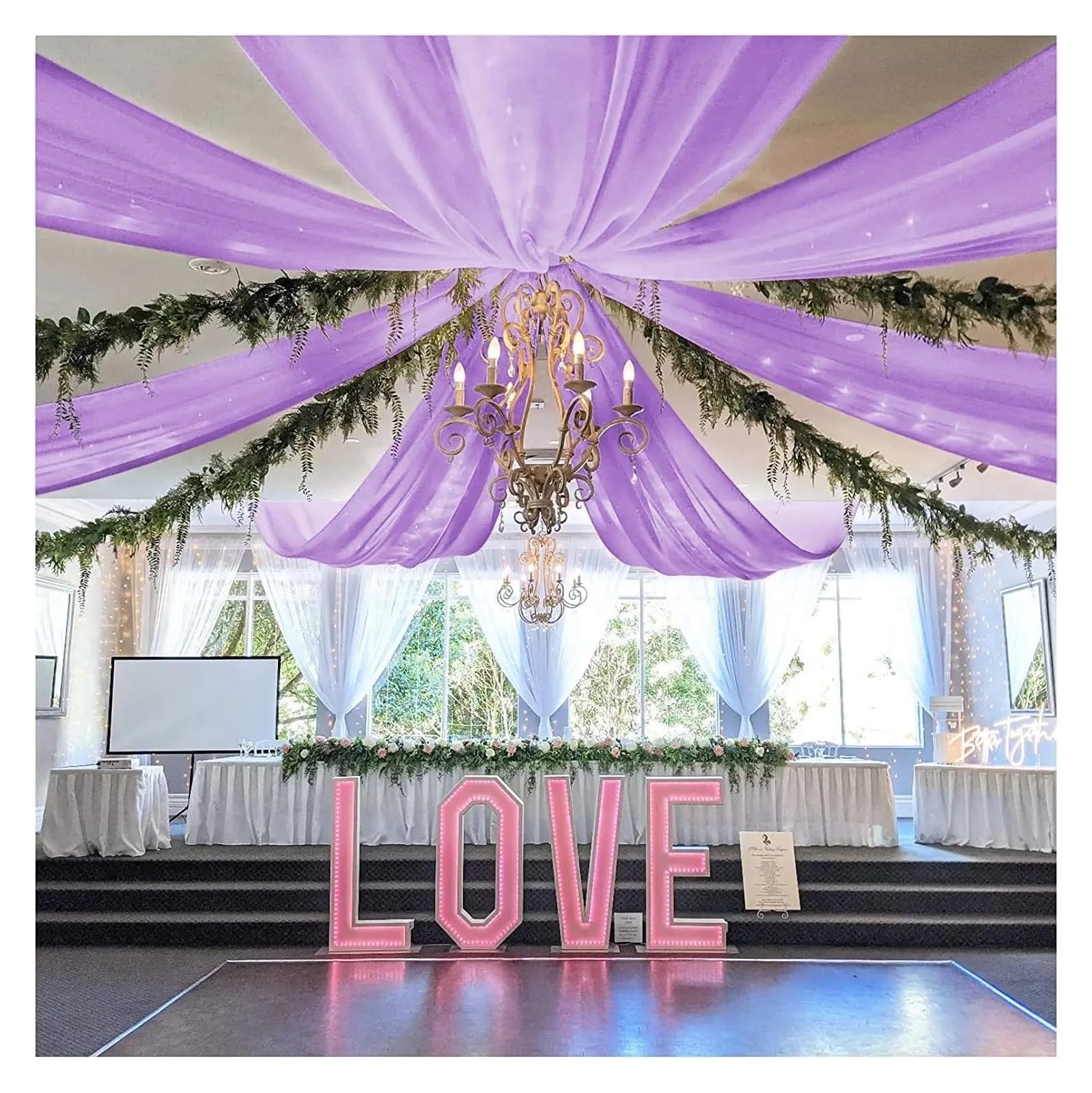 Rideaux de plafond blancs pour arc mariage drapé mousseline 75x600cm
