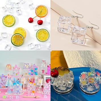 Honbay 100PCS 12mm Lifelike Simulation Acrylic Ice Cubes Artificial Plastic Clear Square Ice Cubes Decorations Realistic Fake Food Models Ornaments for Home Party Tabletop Decoration Photography Prop