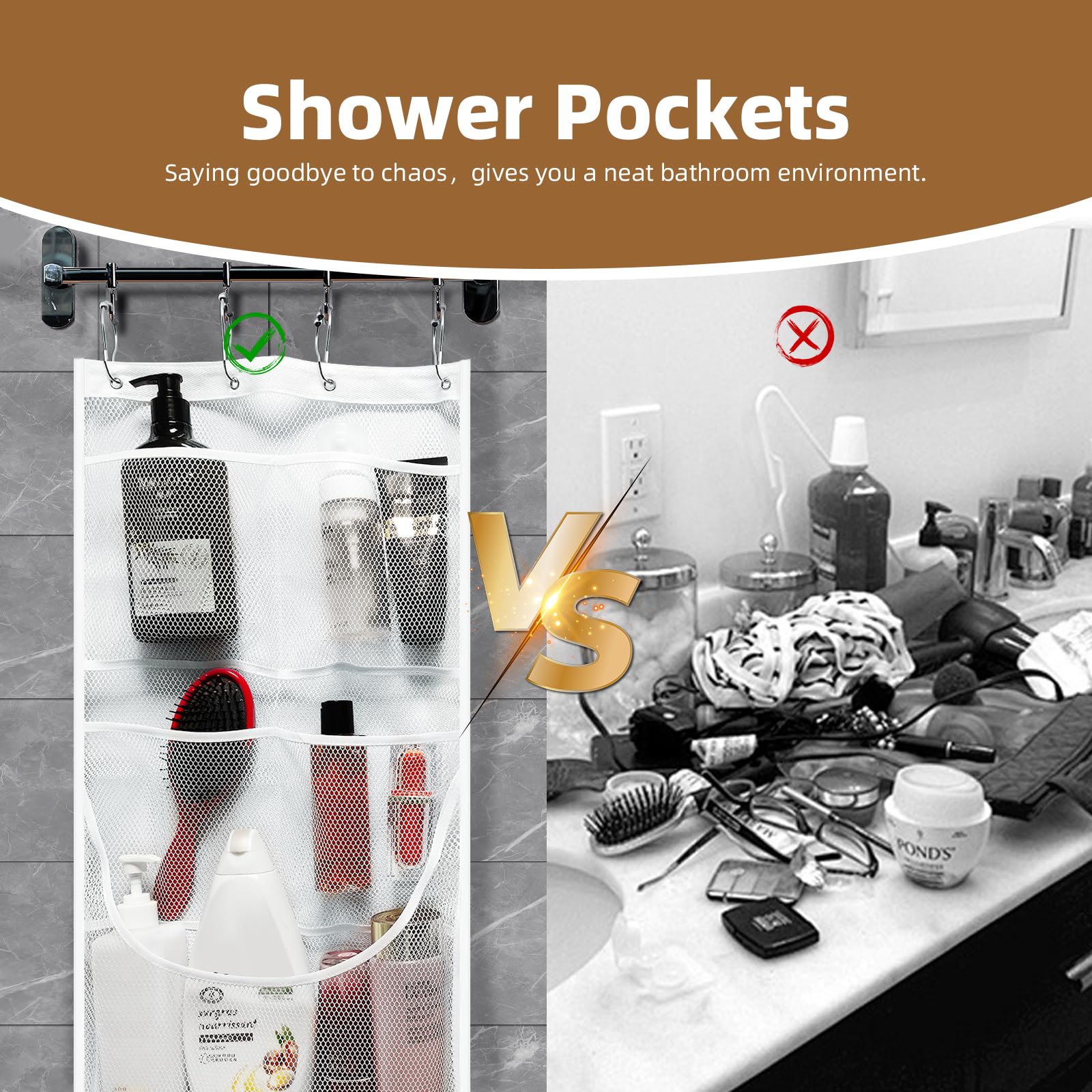 EMLTHORY Panier De Douche En Maille à Suspendre, Poches En Maille