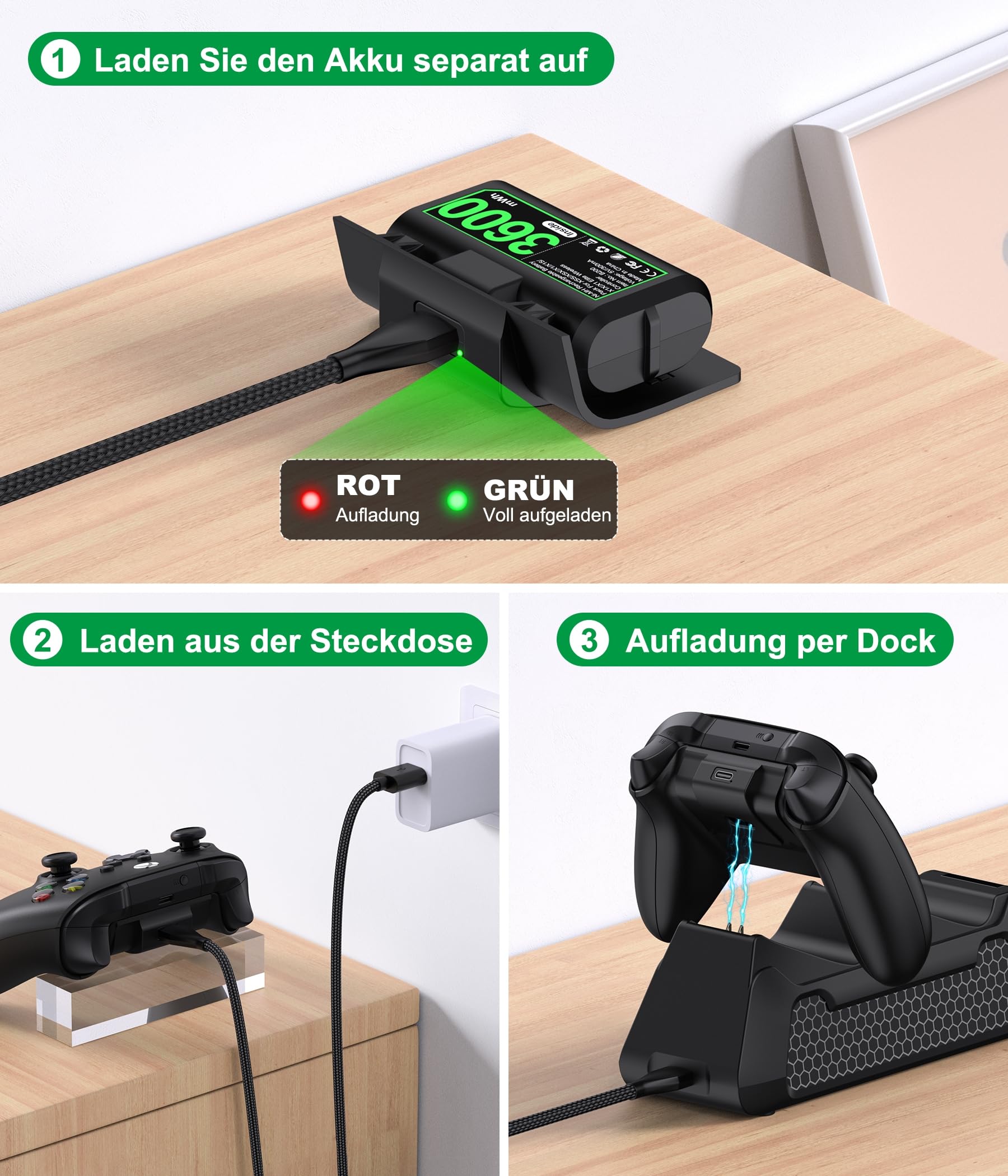 Elegamefy Batteria per controller Xbox Series X/S, batteria ricaricabile per controller Xbox One/One S/One X/Elite