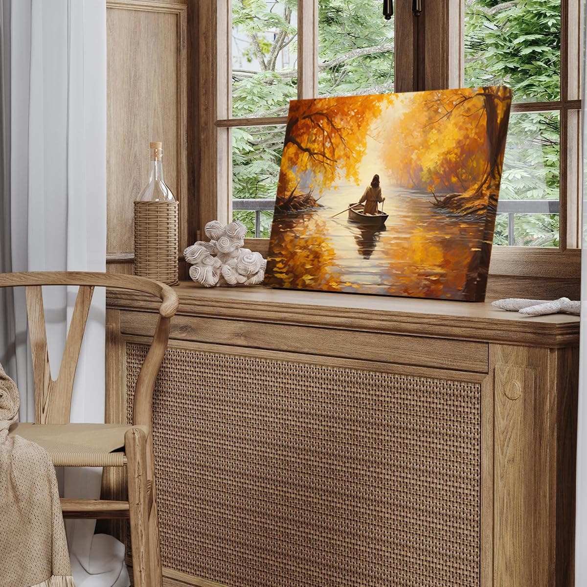 Piy Painting Wall Art Golden Tree, River Oil Painting Replica, Nature Landscape Picture Print on Canvas - Image 3
