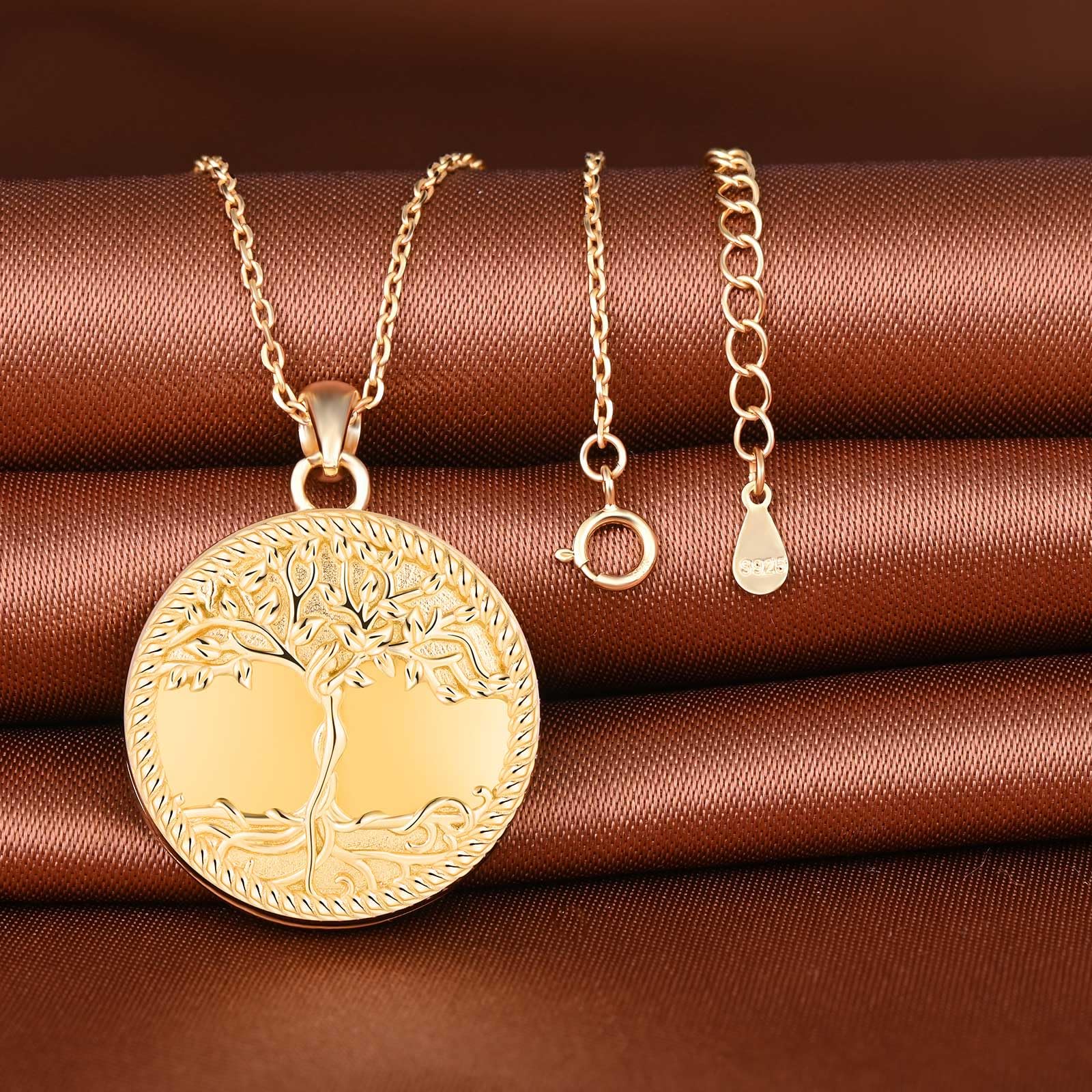 MicLee Collier Photo Médaillon en Argent 925 Femme Fille Pendentif Locket Arbre de Vie Breloque Ouvrable Ronde Collier Amulette Mémorial Bijoux Elégant
