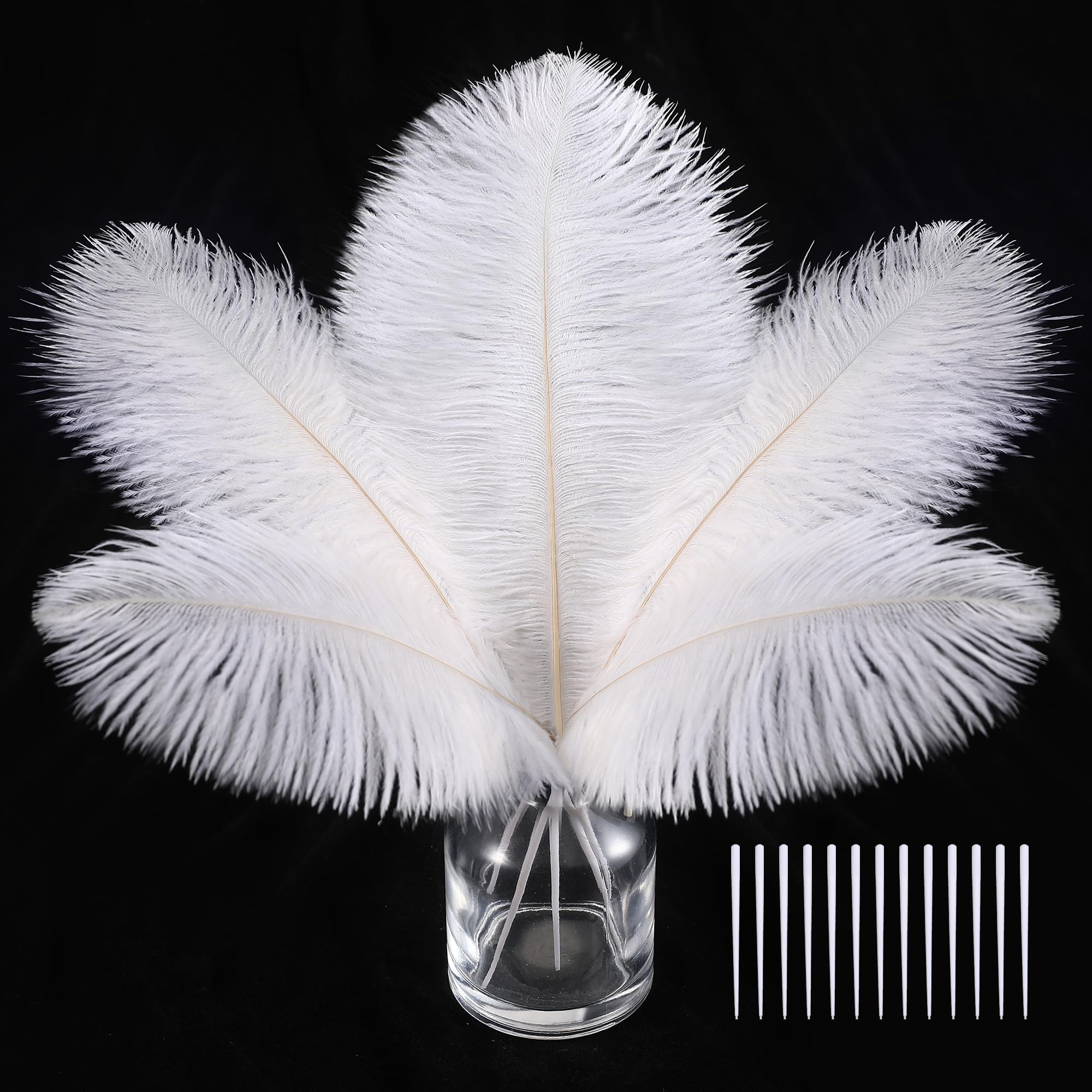 SOGUGOM White Craft Ostrich Feathers - 30PCS 6-8 inch Ostrich Feathers Kit for Centerpieces, Kindergarten Crafts, Hats and DIY Projects(White)
