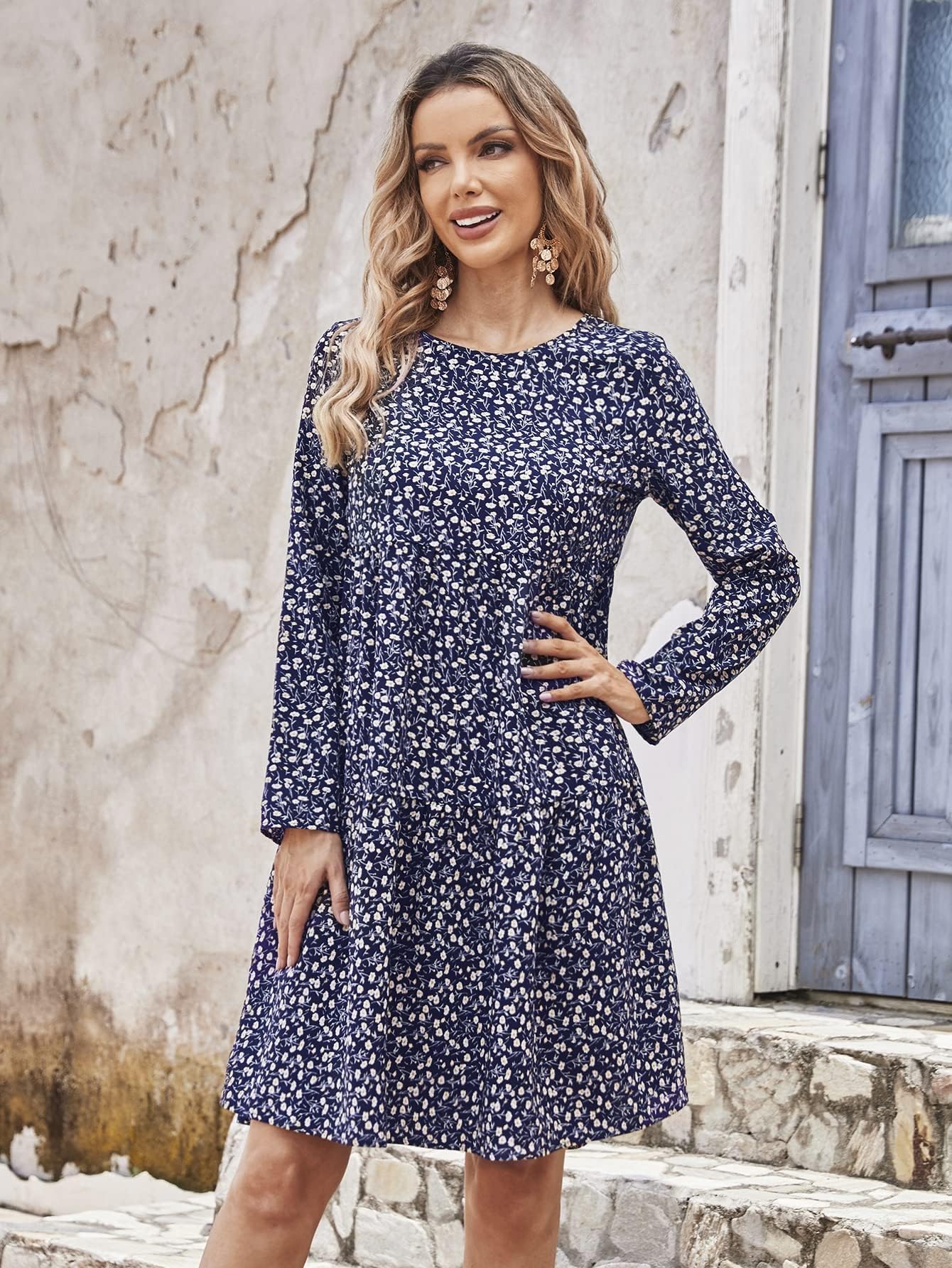 Amazon.com: 2023 Women's Dresses Ditsy Floral Print Smock Dress Women's  Dresses (Color : Blue and White, Size : Small) : Clothing, Shoes \u0026 Jewelry