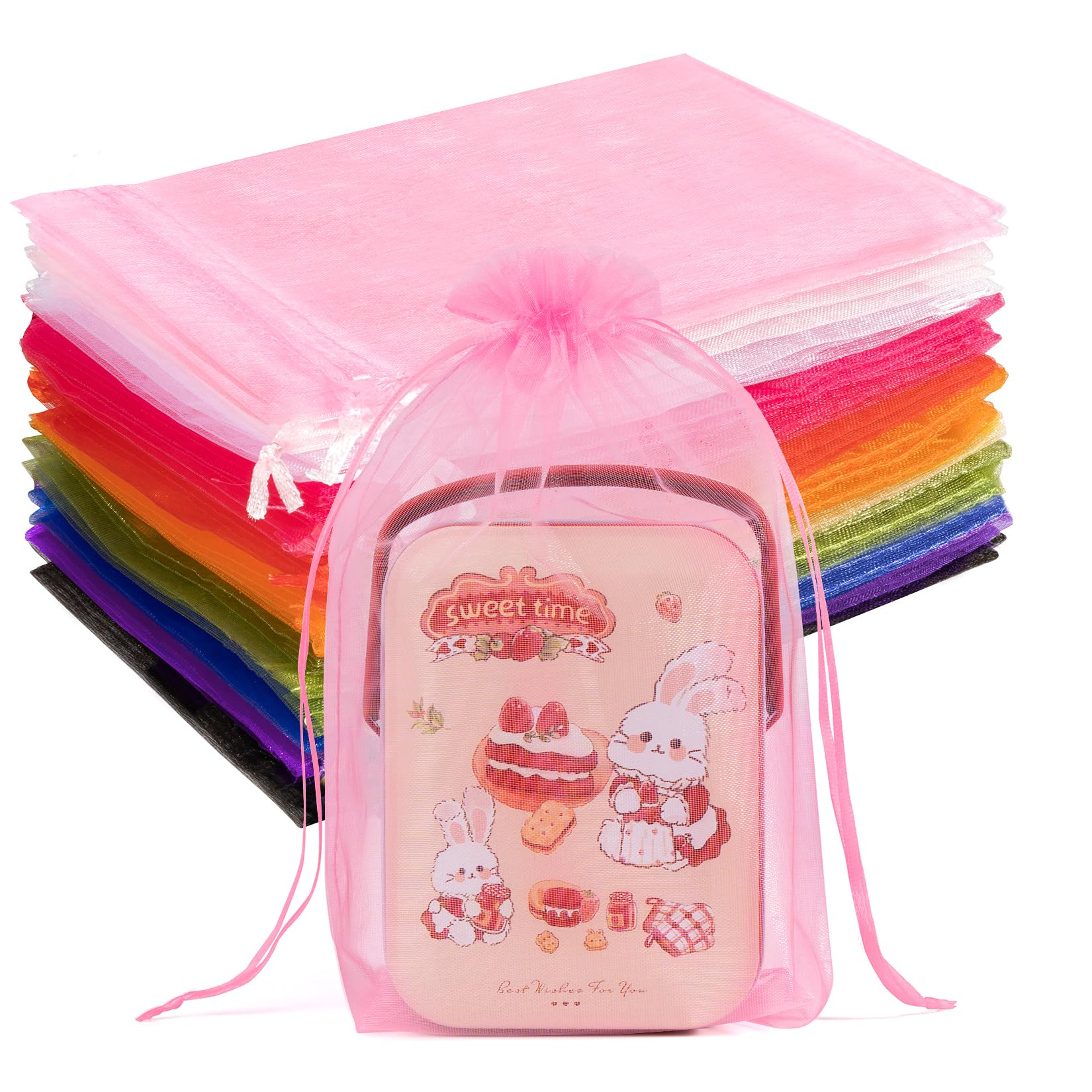 Crweety 50 Pcs Large Organza Bags 6x9, Small Mesh Gift Bags Drawstring Bulk