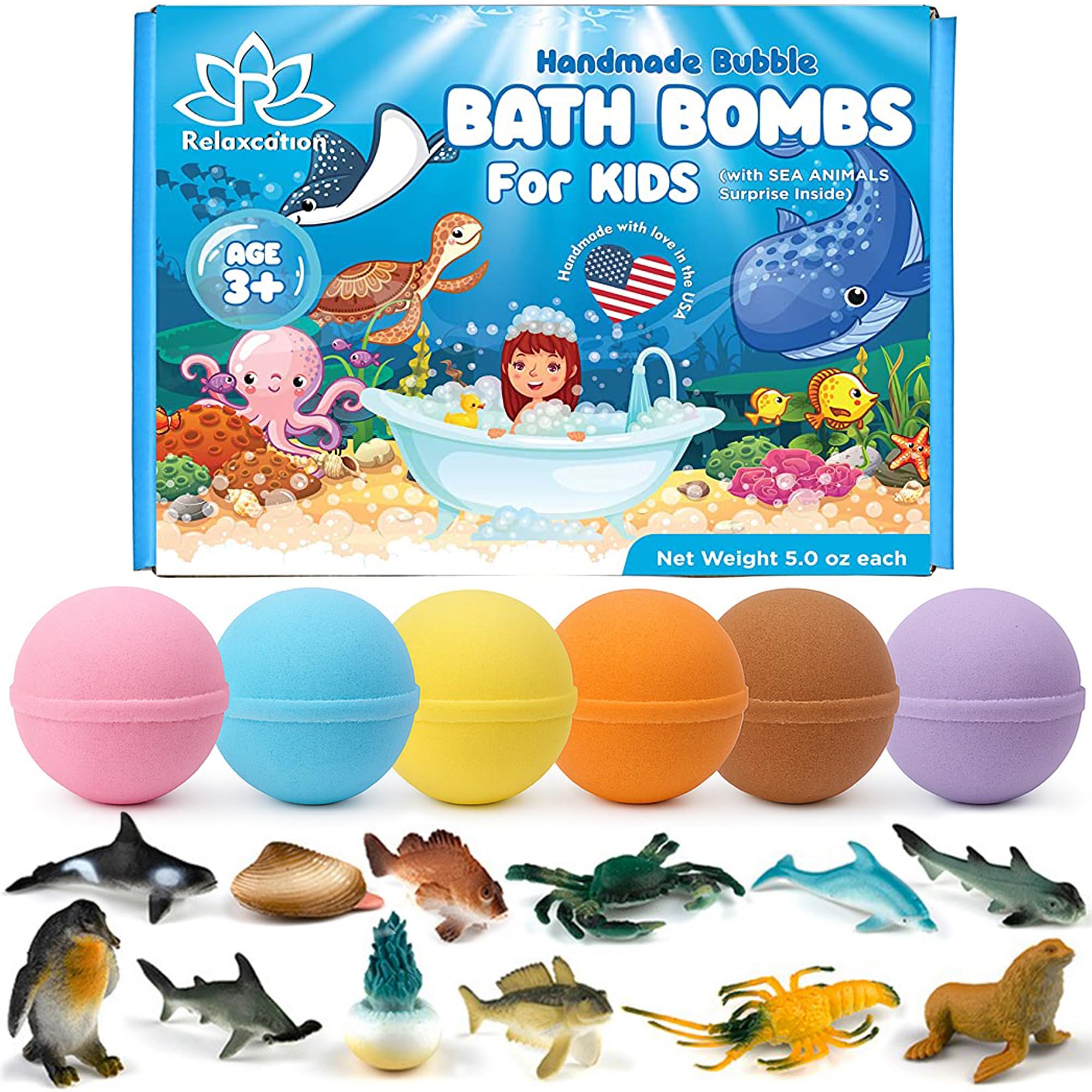 Sponsored Ad - Made in USA Bath Bombs for Kids Surprise Toys Inside SEA Animals - 36 Ocean Toys Like Shark or Jellyfish | Natural Safe Bath Bombs Gift Set for Girls & Boys - Multicolored Organic Bubble Bath