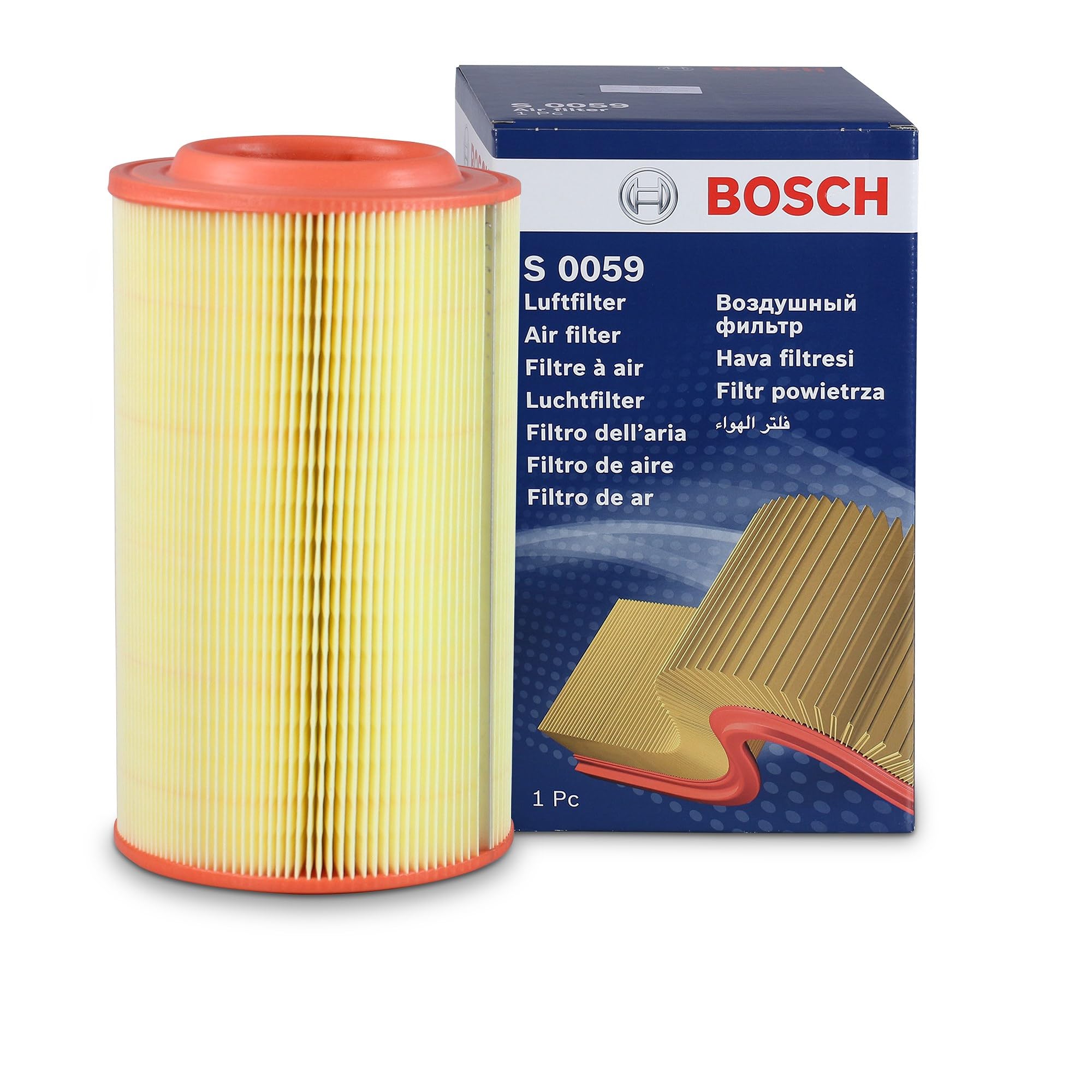 Bosch Filtro Aria per Auto S0059 - Trattiene le particelle solide all'esterno della presa d'aria - Resistente all'umidità ed altamente resistente alla trazione