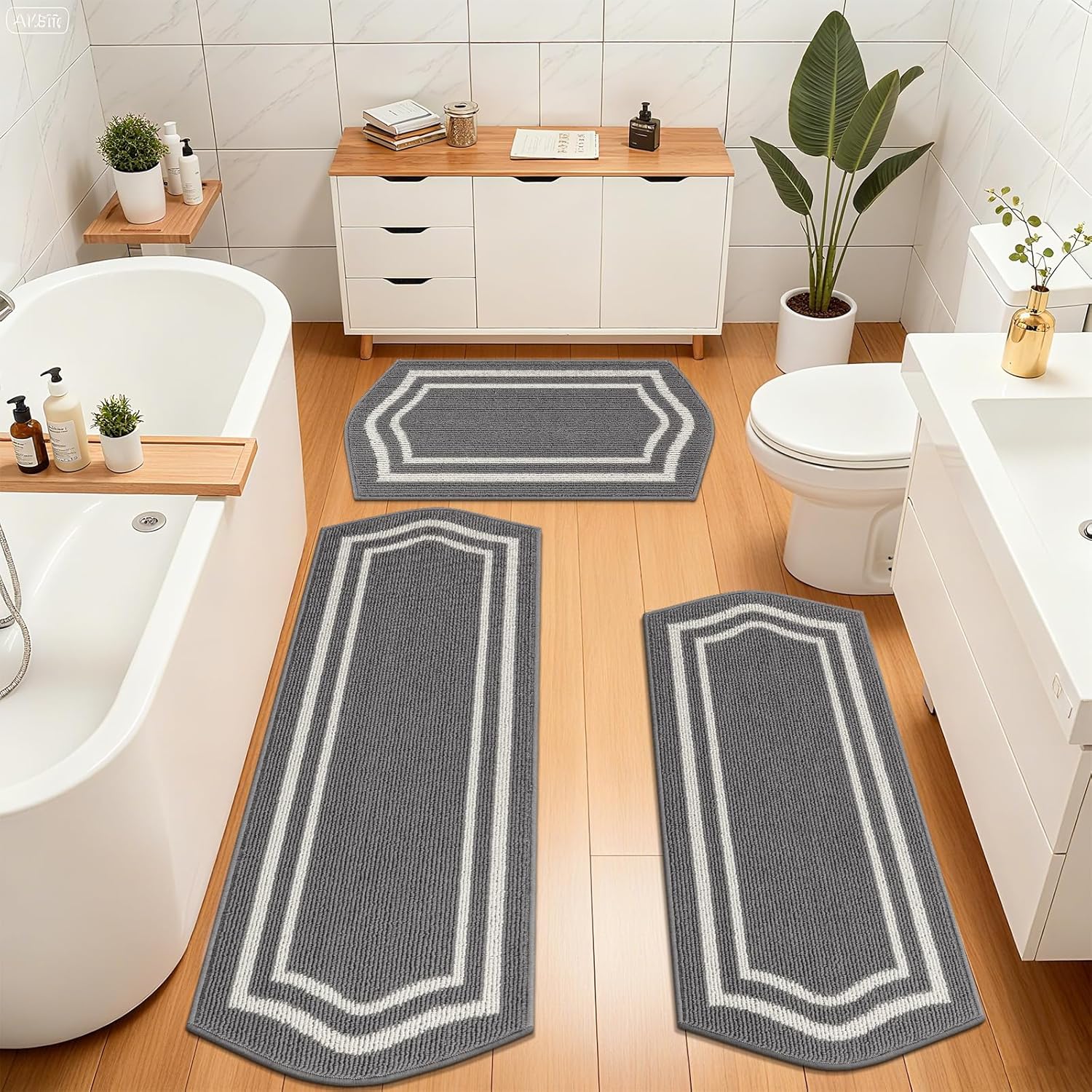 HEBE Farmhouse Kitchen Rugs Sets of 3 Non Slip Washable Boho Kitchen Rugs and Mats for Floor Kitchen Runner Rug Floor Carpet for Kitchen, Laundry, Hallways