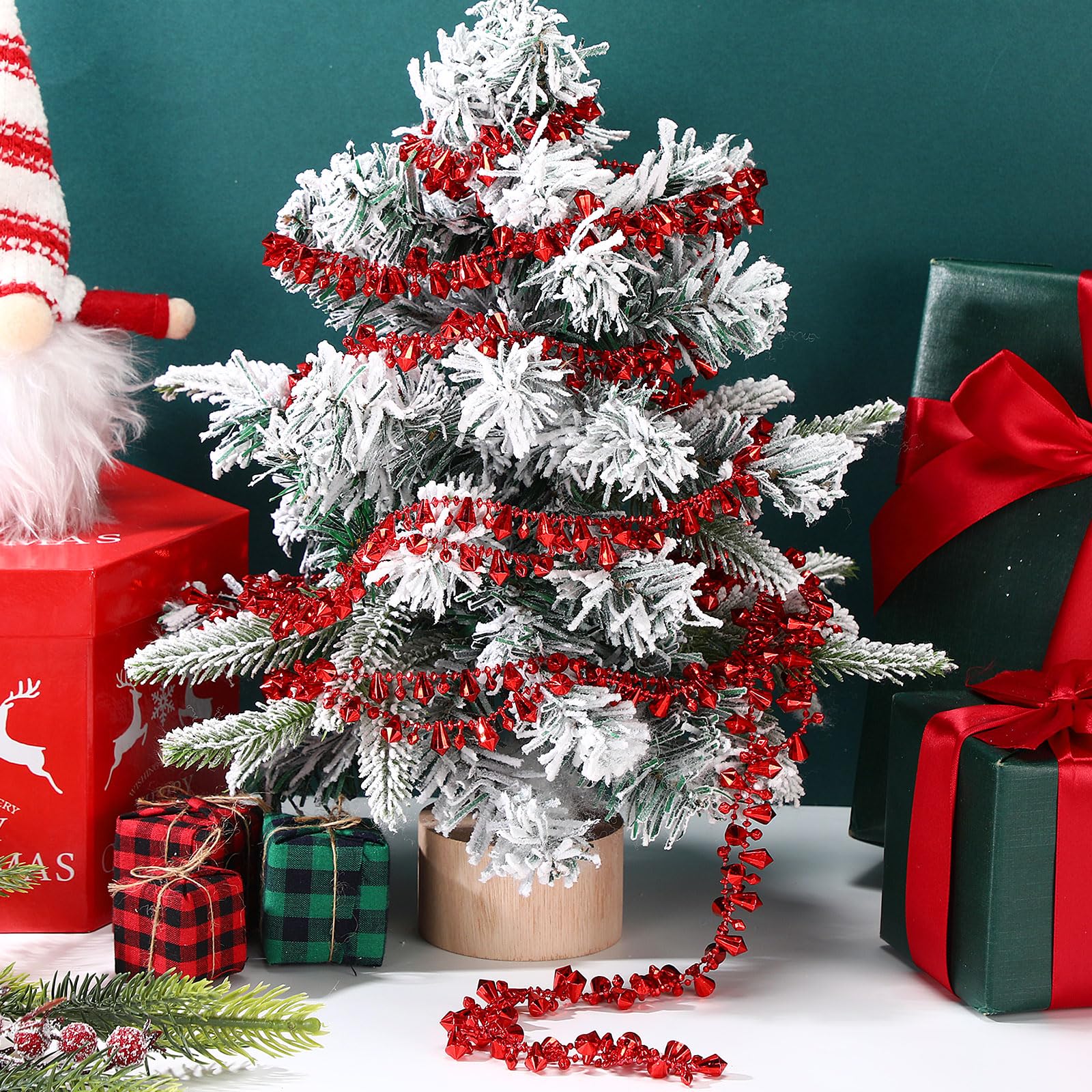 Aoriher Lot de 4 rouleaux de guirlandes de Noël transparentes de 25,4 m avec perles en acrylique et perles torsadées à suspendre pour fête de Noël (rouge)