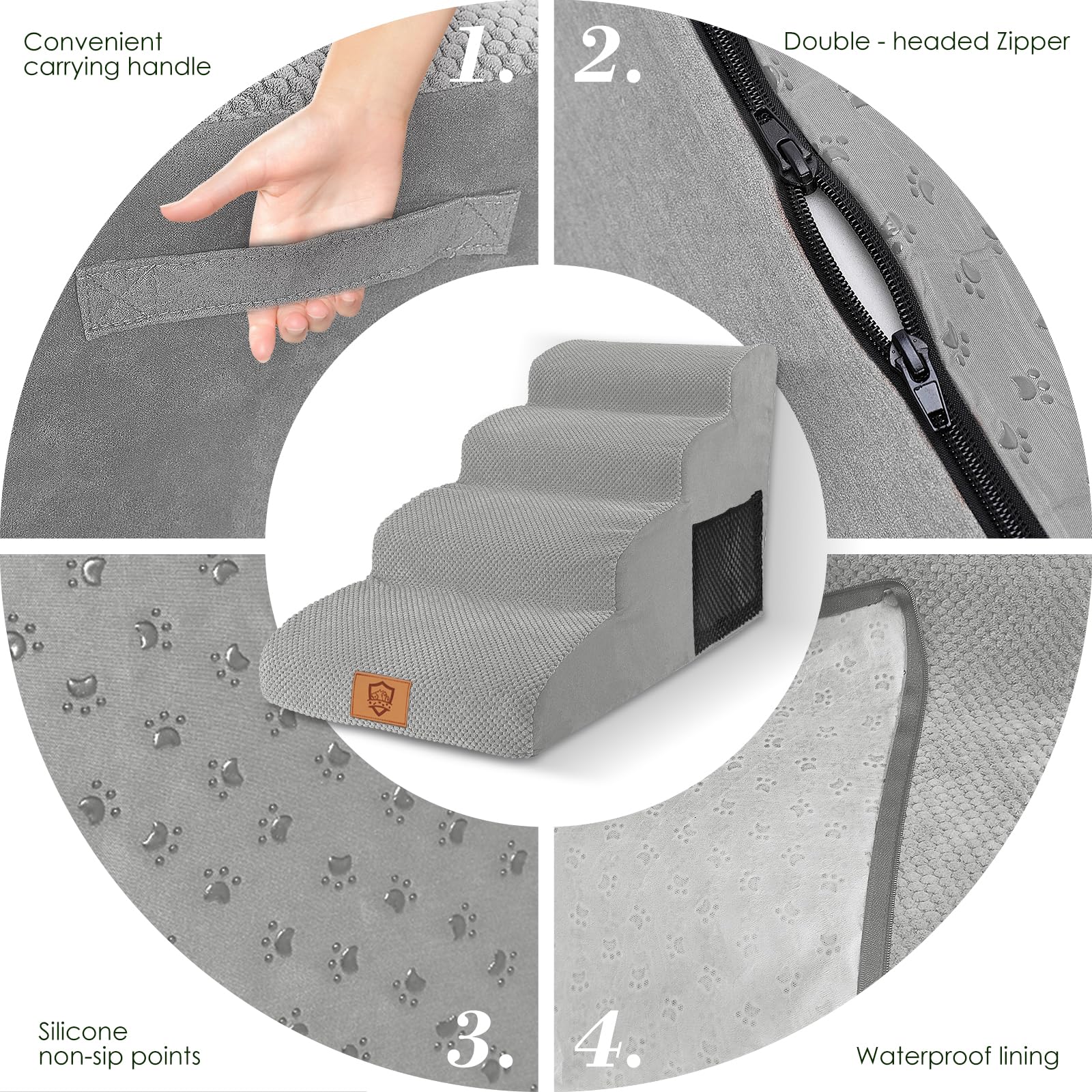 Thihome Scale per Cani, 4 Ripiani in Schiuma ad Alta Densità, Antiscivolo per Cani Feriti, Animali Domestici più Anziani, Gatti di Piccola Taglia, Grigio, 73.7x40.6x50.8 cm